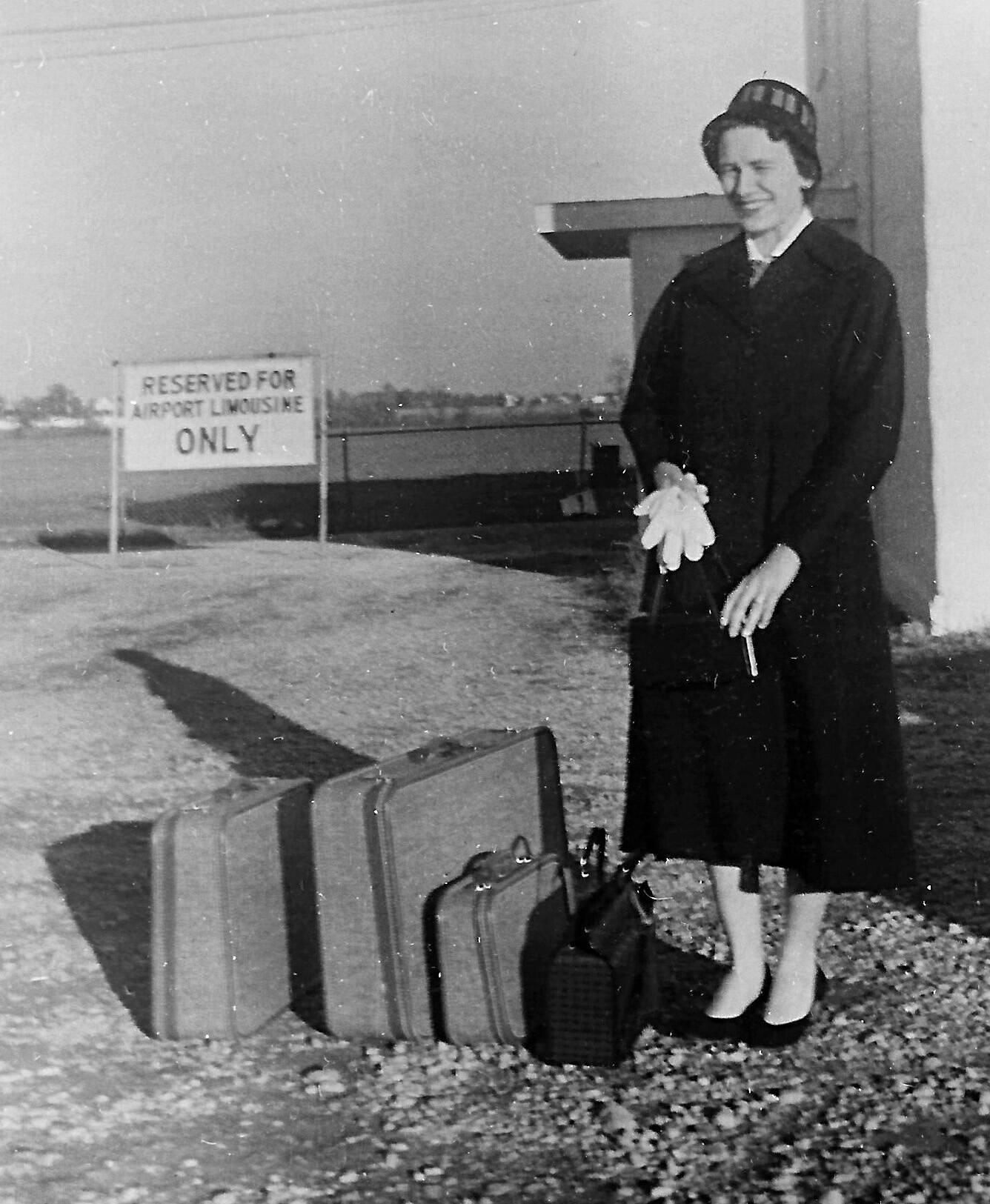 Photo courtesy Fair Family Collection
The date is Oct. 19, 1957. The place is an airport in Kokomo, Indiana. The occasion is her departure from the Midwest. Her ultimate destination is Whittier, Alaska.