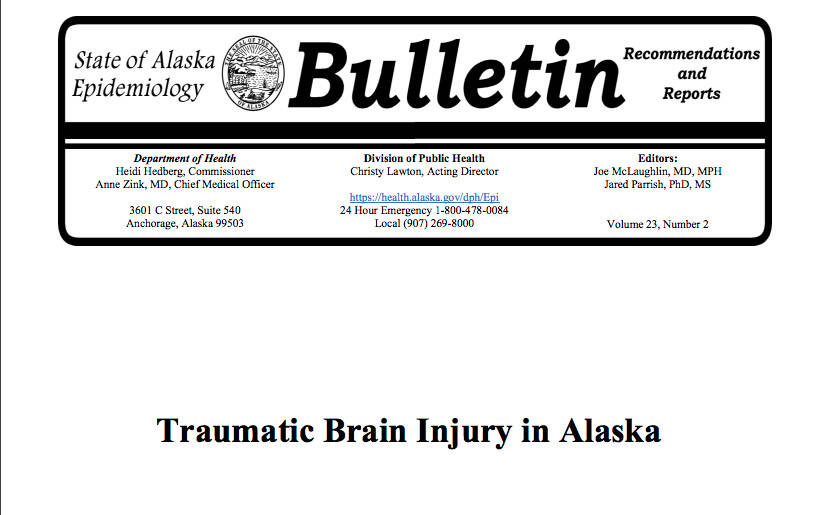 A State of Alaska Epidemiology Bulletin titled “Traumatic Brain Injury in Alaska,” published May 9, 2023. (Screenshot)