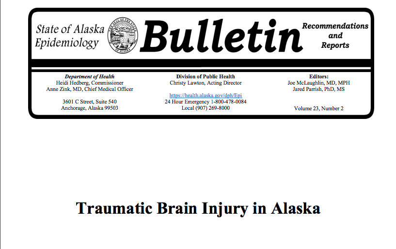 A State of Alaska Epidemiology Bulletin titled “Traumatic Brain Injury in Alaska,” published May 9, 2023. (Screenshot)