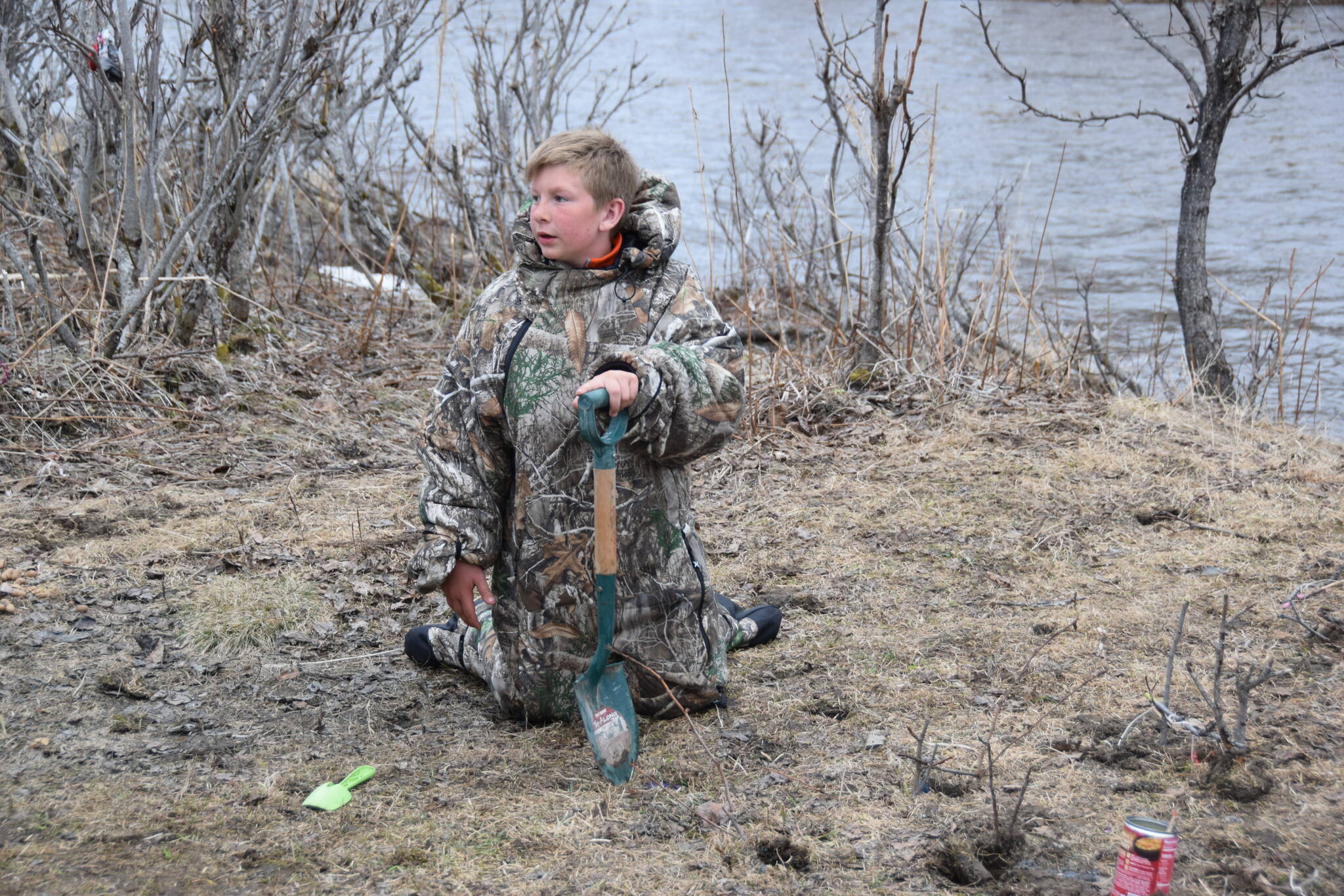 Braydon Niebuhr at the Anchor River on Tuesday May 9.  Emilie Springer/ Homer News