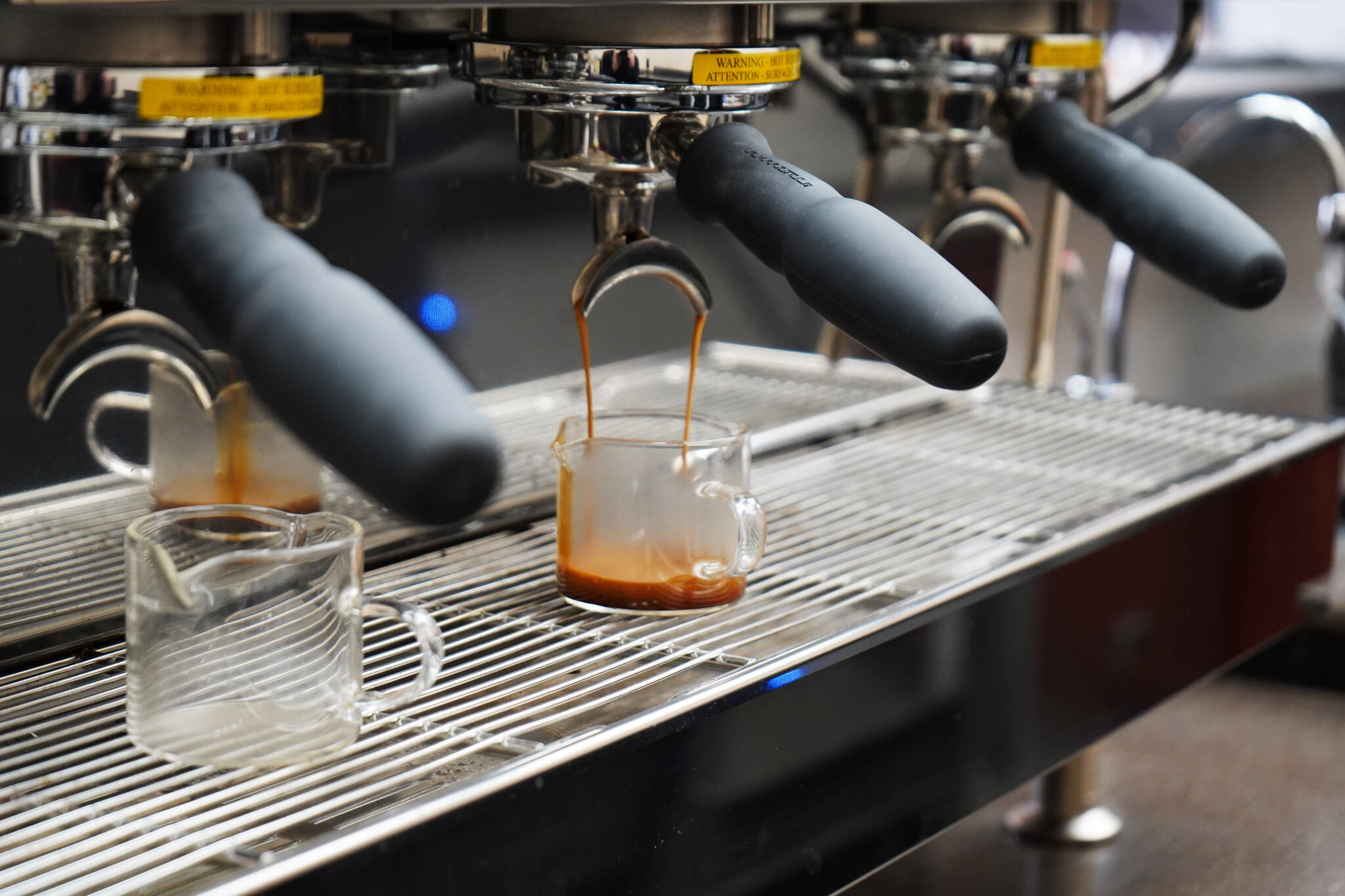 Kendra Pisa prepares a shot at Northern Light Espresso on Monday, May 15, 2023, in Soldotna, Alaska. (Jake Dye/Peninsula Clarion)