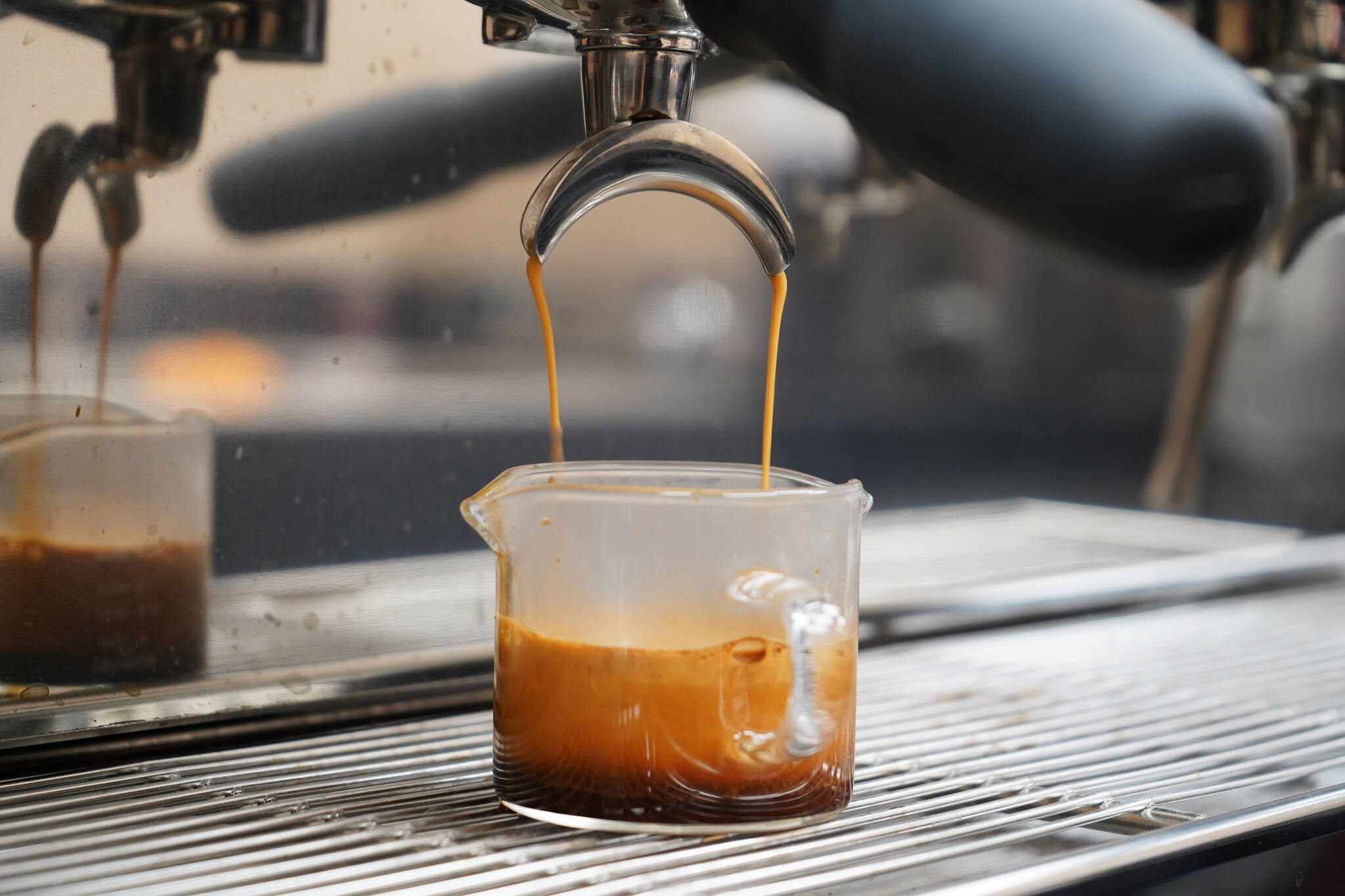 Kendra Pisa prepares a shot at Northern Light Espresso on Monday, May 15, 2023, in Soldotna, Alaska. (Jake Dye/Peninsula Clarion)