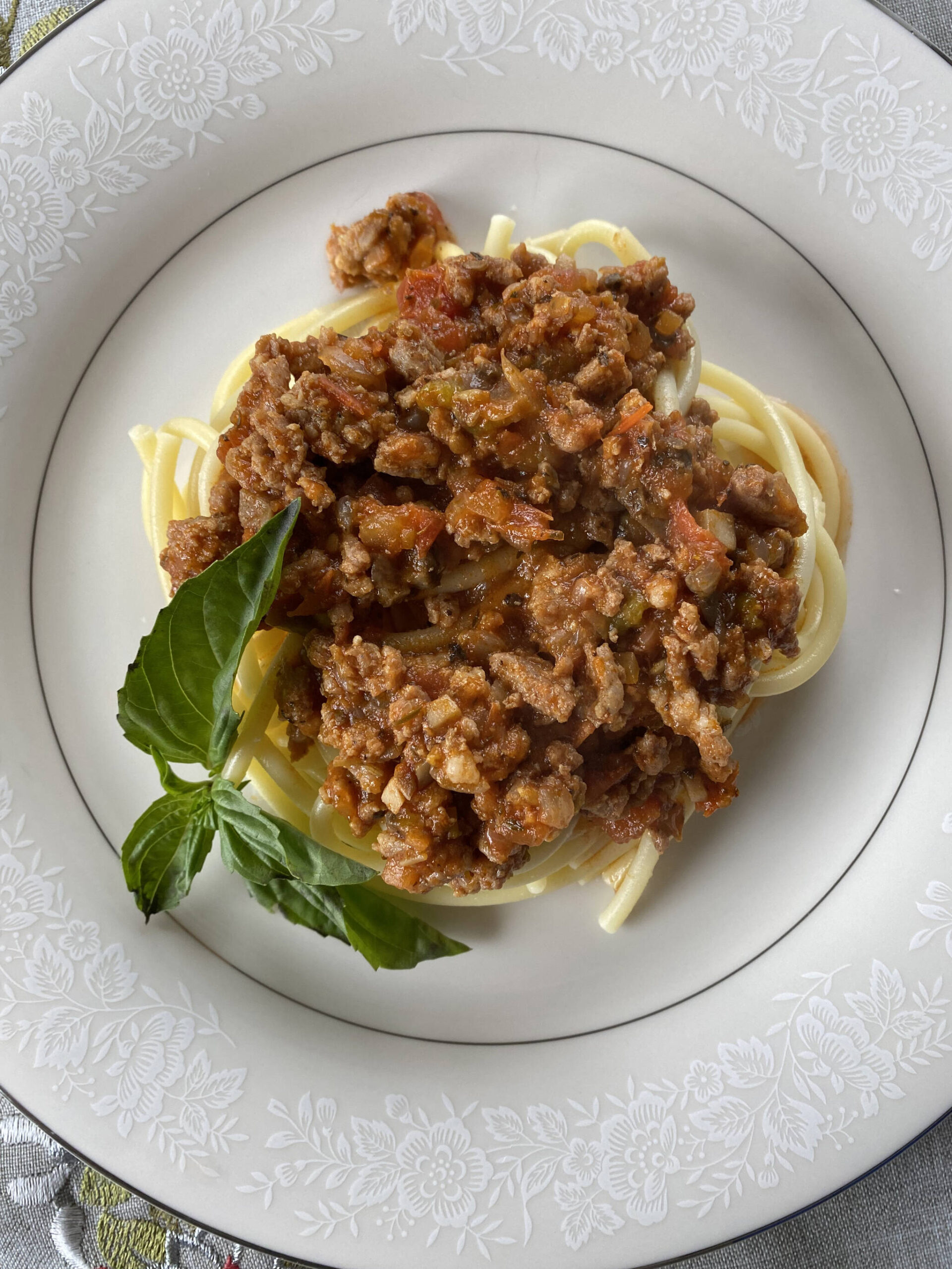 This meaty sauce is savory and herbaceous and is well worth the four hours of simmer time. (Photo by Tressa Dale/Peninsula Clarion)