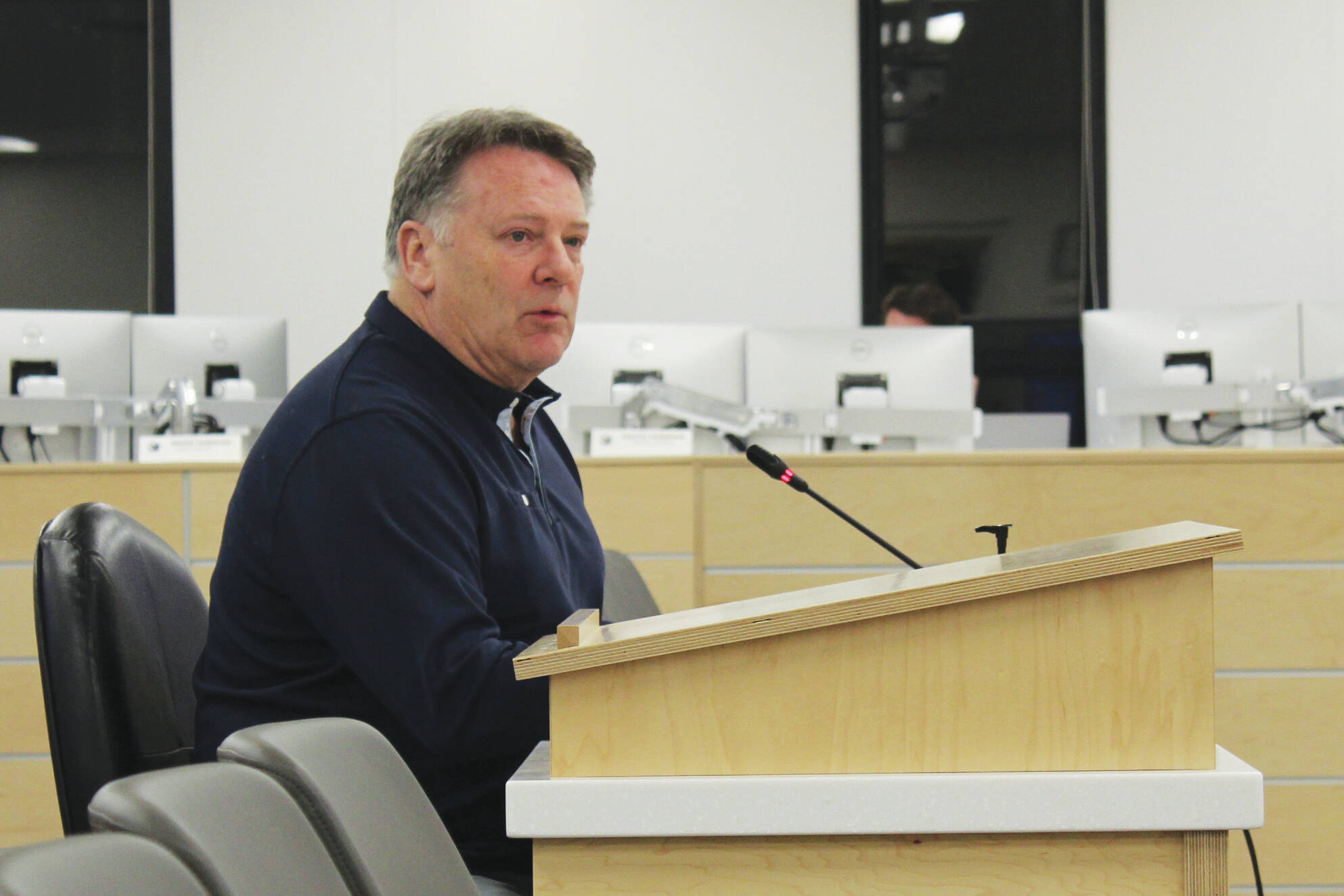 Tim Dillon, executive director of KPEDD, presents to the Kenai Peninsula Borough Assembly on Tuesday, Jan. 5, 2021. (Photo by Ashlyn O’Hara/Peninsula Clarion)