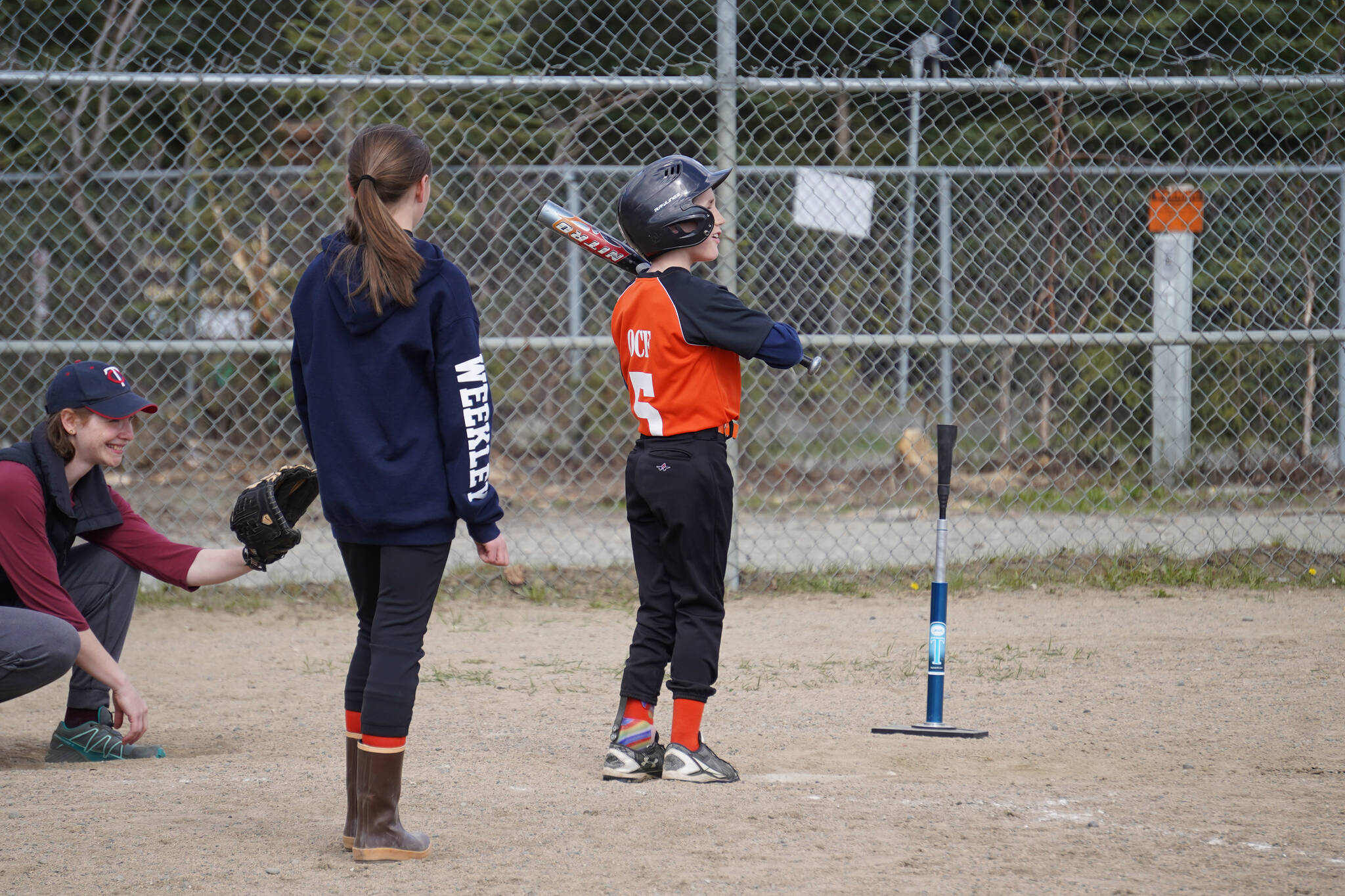 John Weekley readies at bat during a game of the Soldotna Little League Challenger Program at the Little League Fields in Soldotna, Alaska on Saturday, May 20, 2023. (Jake Dye/Peninsula Clarion)