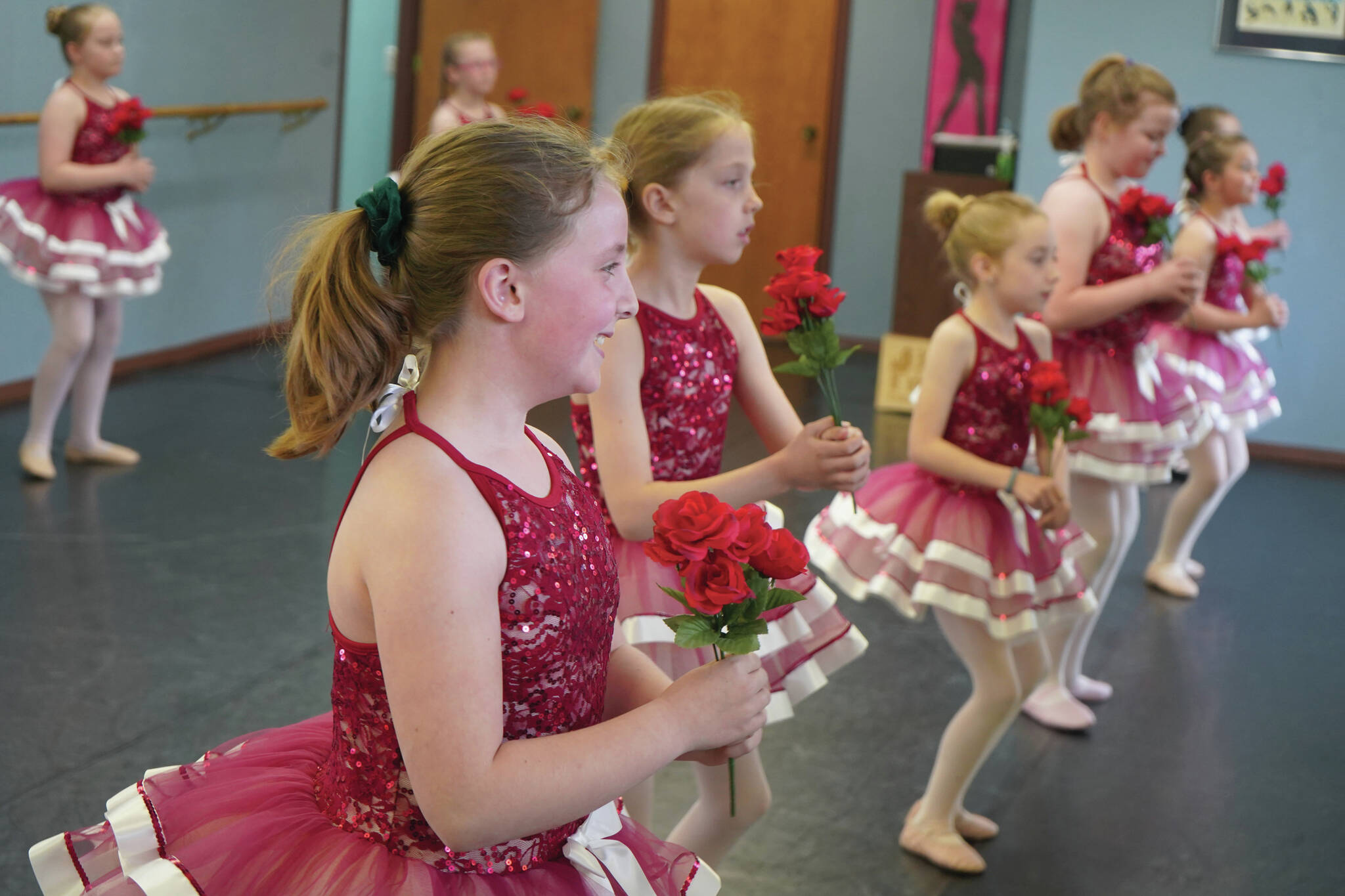 Encore Dance Academy students practice ahead of the 2023 Spring Recital at Encore Dance Academy on Tuesday. (Jake Dye/Peninsula Clarion)