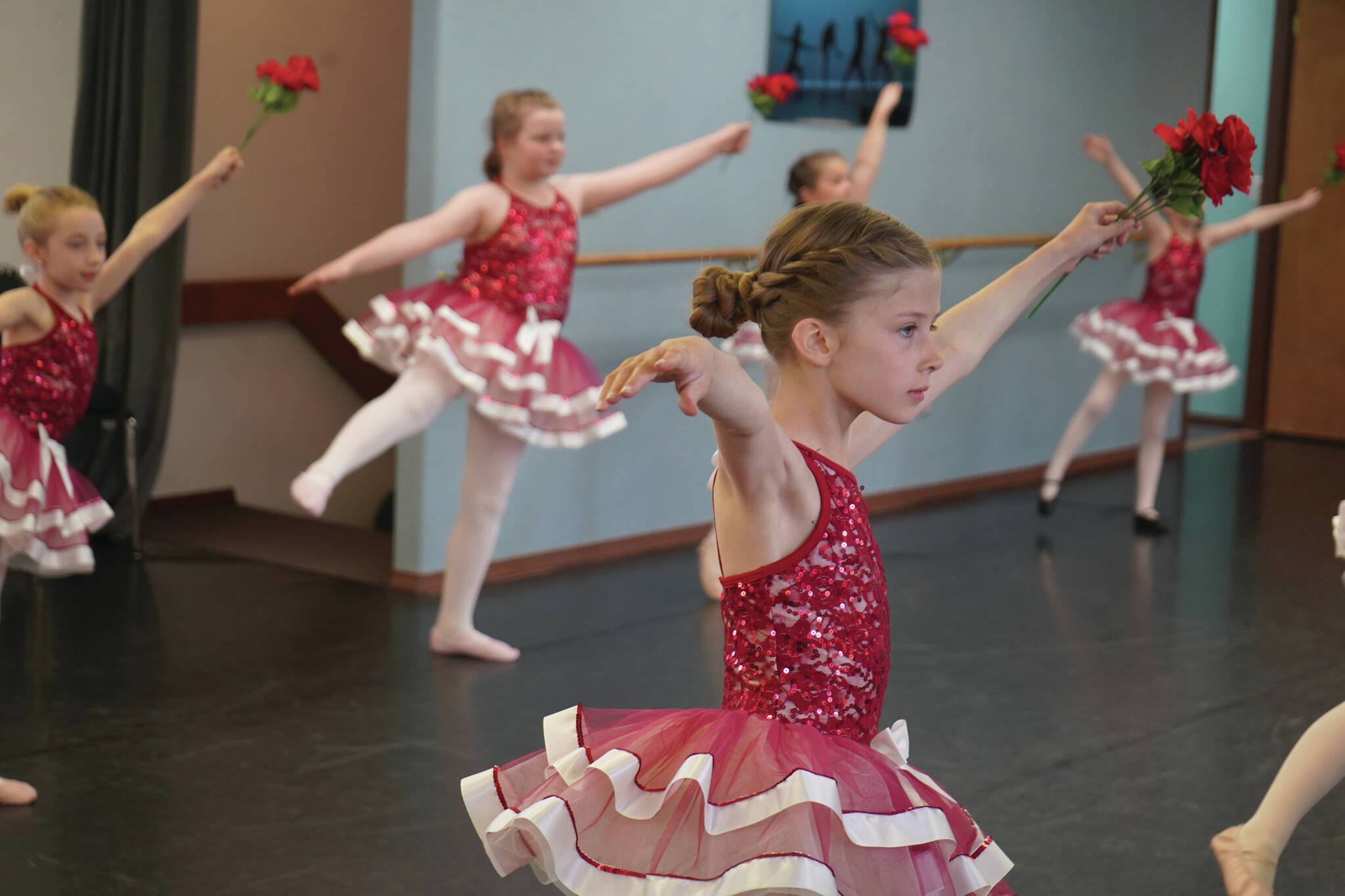 Encore Dance Academy students practice ahead of the 2023 Spring Recital at Encore Dance Academy on Tuesday. (Jake Dye/Peninsula Clarion)