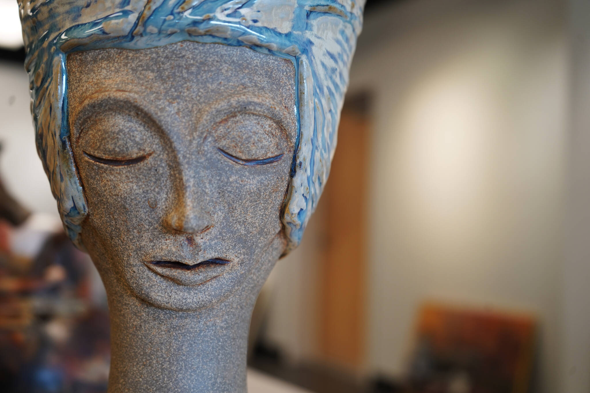 A sculpture by Shannon Olds waits to be placed as part of “Making Her Mark,” the June show at the Kenai Art Center in Kenai, Alaska, on Tuesday, May 30, 2023. (Jake Dye/Peninsula Clarion)