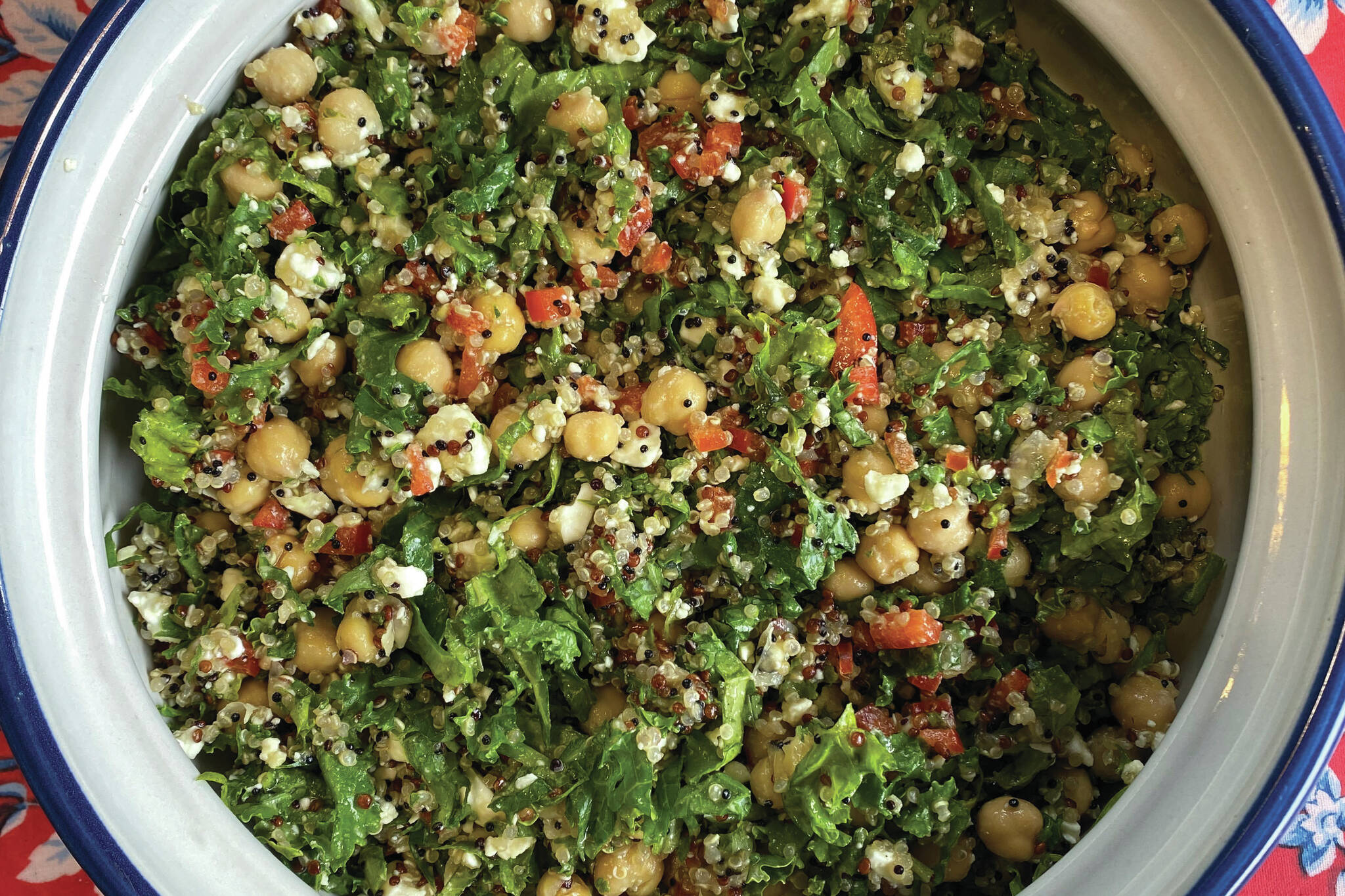 Quinoa Chickpea Kale Salad is packed with filling protein and great nutrition without being too heavy on the stomach. (Photo by Tressa Dale/Peninsula Clarion)