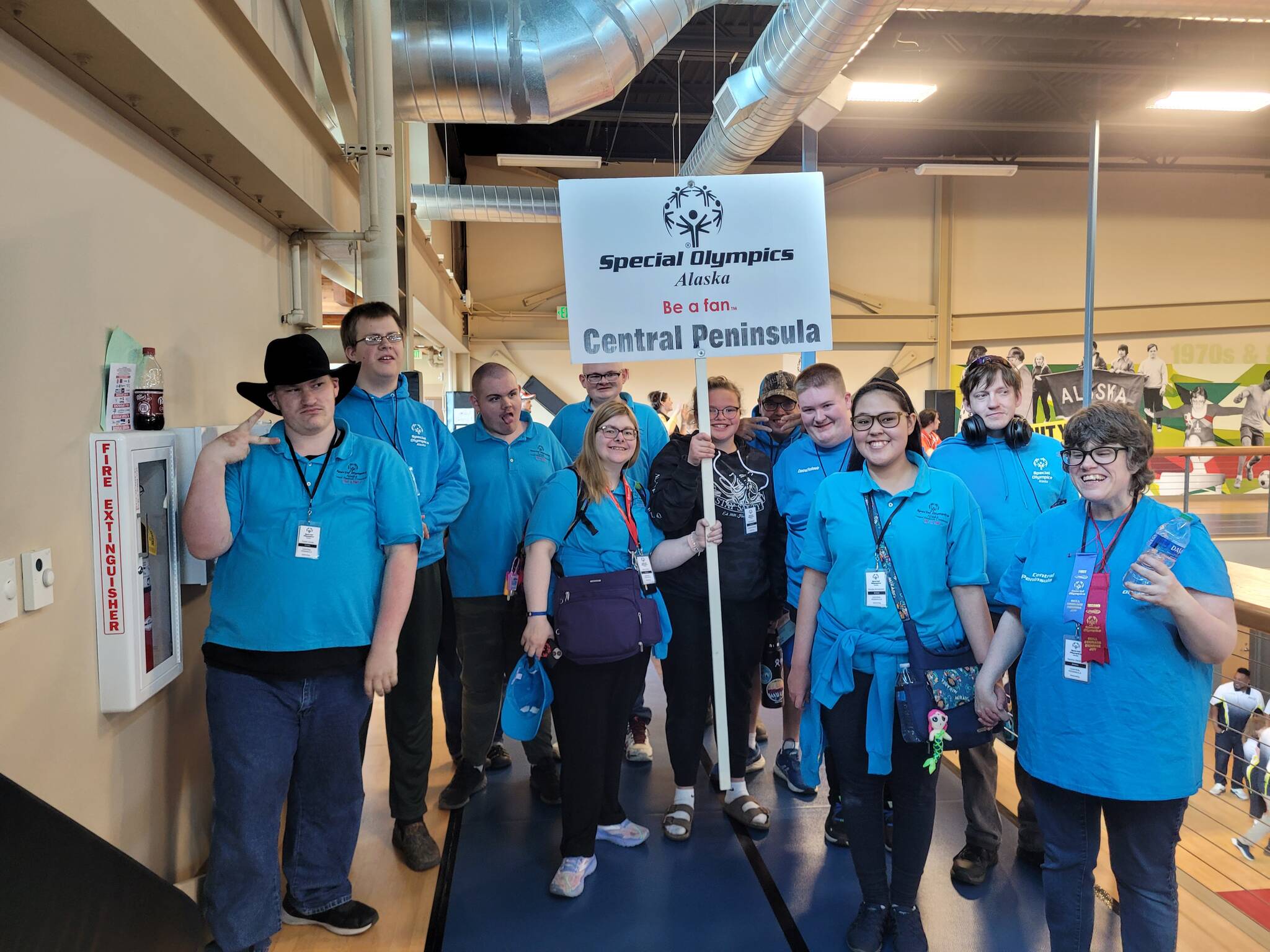 The Special Olympics Alaska Central Peninsula swim team stands together for a photo at the 2023 Special Olympics Alaska Summer Games at Dimond High School in Anchorage, Alaska. (Photo provided by Special Olympics Alaska Central Peninsula)