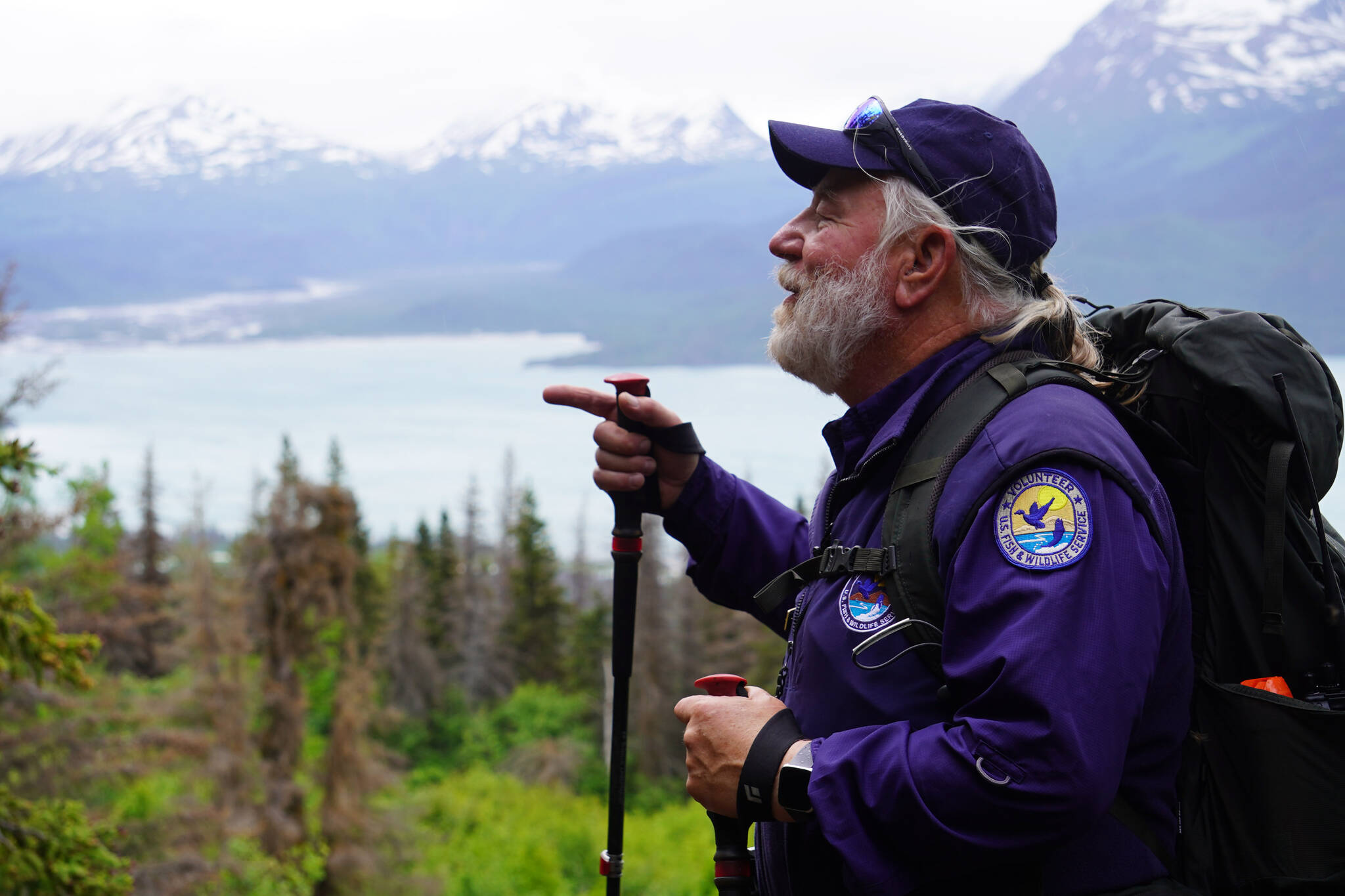 Bill Farrell leads a Guided Discovery Hike on the Bear Mountain Trail, near Cooper Landing, Alaska, on Friday, June 23, 2023. (Jake Dye/Peninsula Clarion)