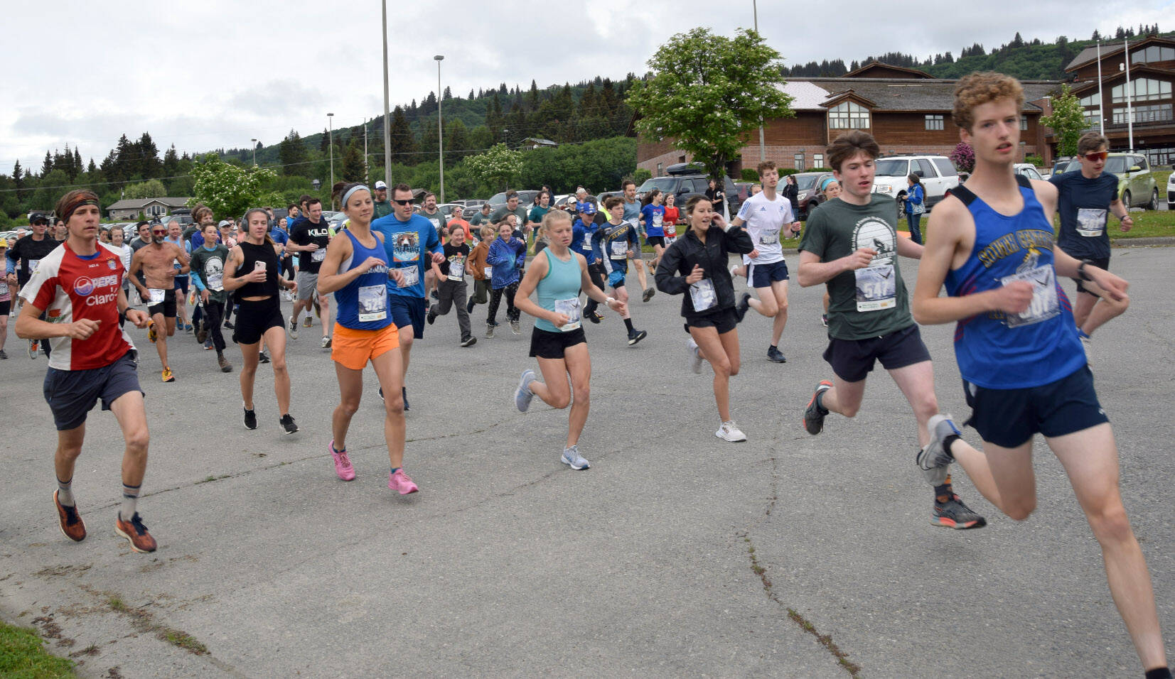 Runners participating in the Homer Spit Run 10K to the Bay begin the course at Homer High School on Saturday, June 24, 2023 in Homer, Alaska. (Delcenia Cosman/Homer News)