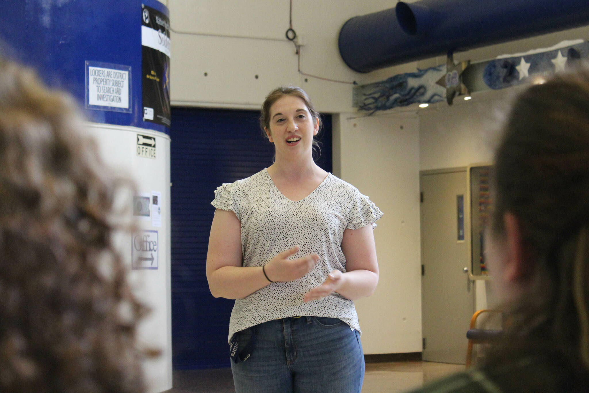 KPBSD Summer Work Program Coordinator Olivia Weagraff welcomes attendees to a program celebration event at Soldotna High School on Thursday, June 29, 2023 in Soldotna, Alaska. (Ashlyn O’Hara/Peninsula Clarion)