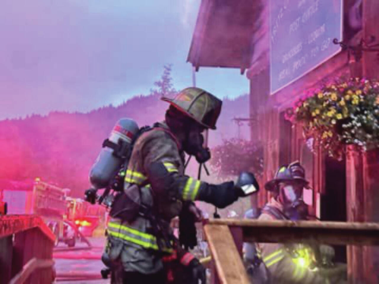 Kachemak Emergency Services and Homer Volunteer Fire Department personnel respond to a fire at the Fritz Creek General Store east of Homer on East End Road, early Thursday morning on July 6, 2023 in Fritz Creek, Alaska. Photo by Mark Kirko