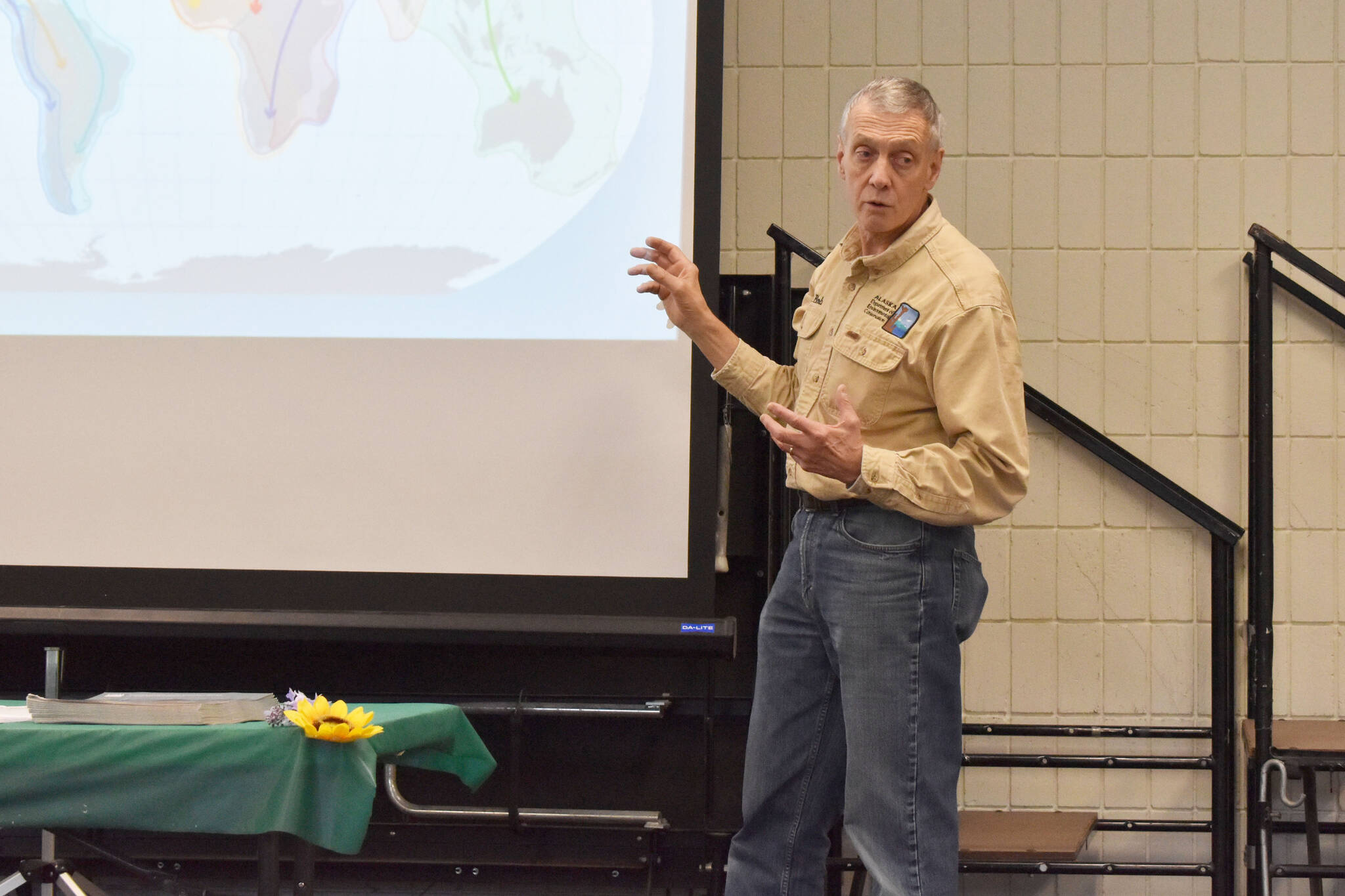 Alaska State Veterinarian Dr. Bob Gerlach gives a presentation on Avian Influenza Virus at the 4-H Agriculture Expo in Soldotna, Alaska, on Aug. 5, 2022. (Jake Dye/Peninsula Clarion)