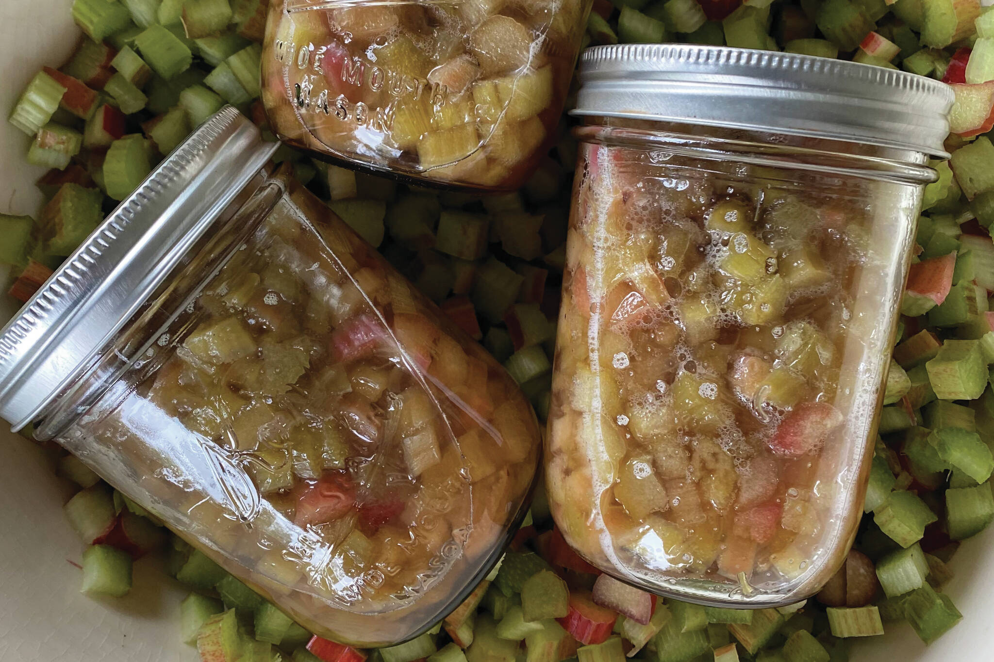 Rhubarb is preserved in jars. (Photo by Tressa Dale/Peninsula Clarion)
