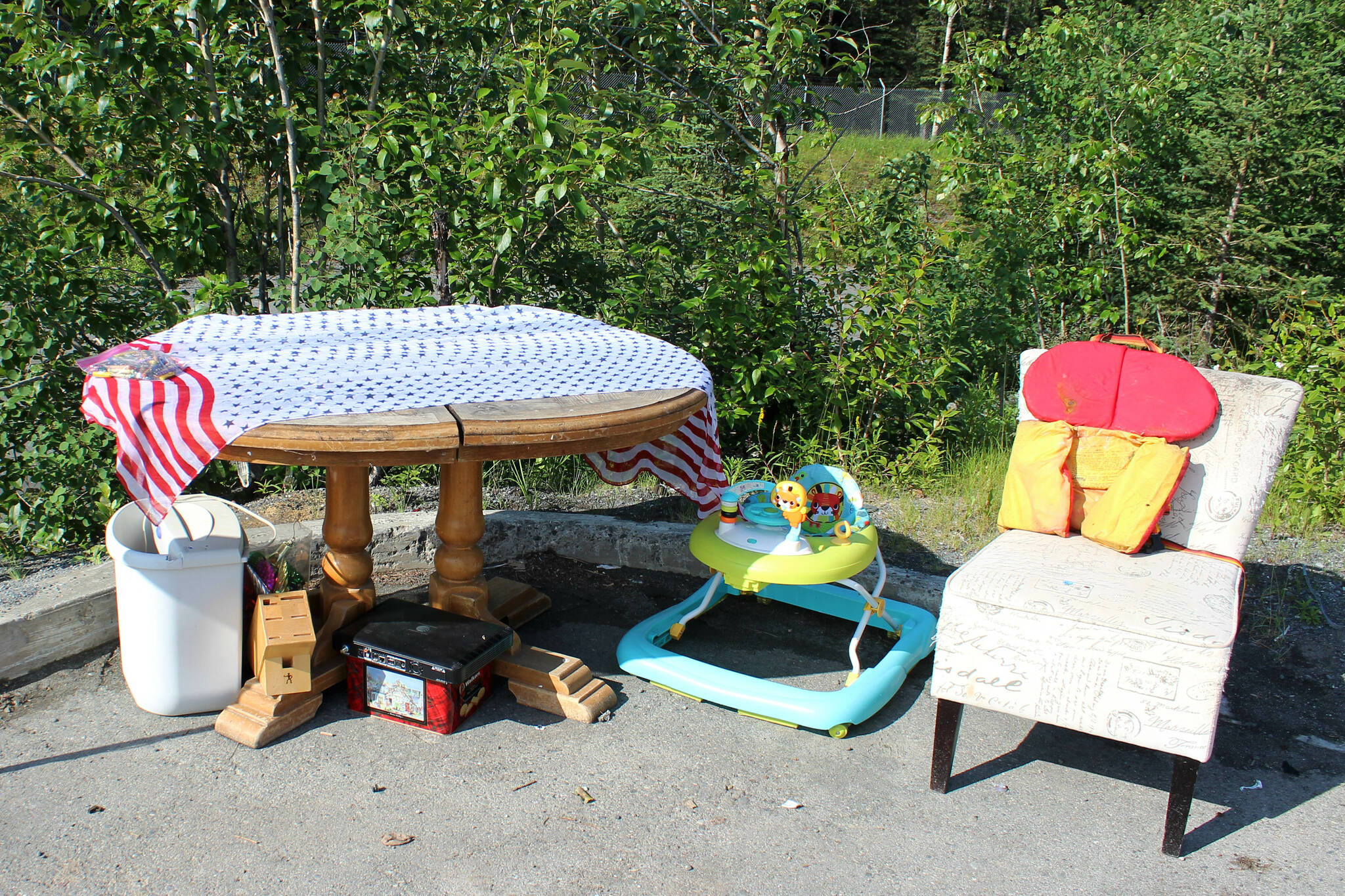 Discarded items await new homes at the “Sterling Mall,” located inside the Sterling Transfer Facility on Tuesday, July 18, 2023, in Sterling, Alaska. (Ashlyn O’Hara/Peninsula Clarion)