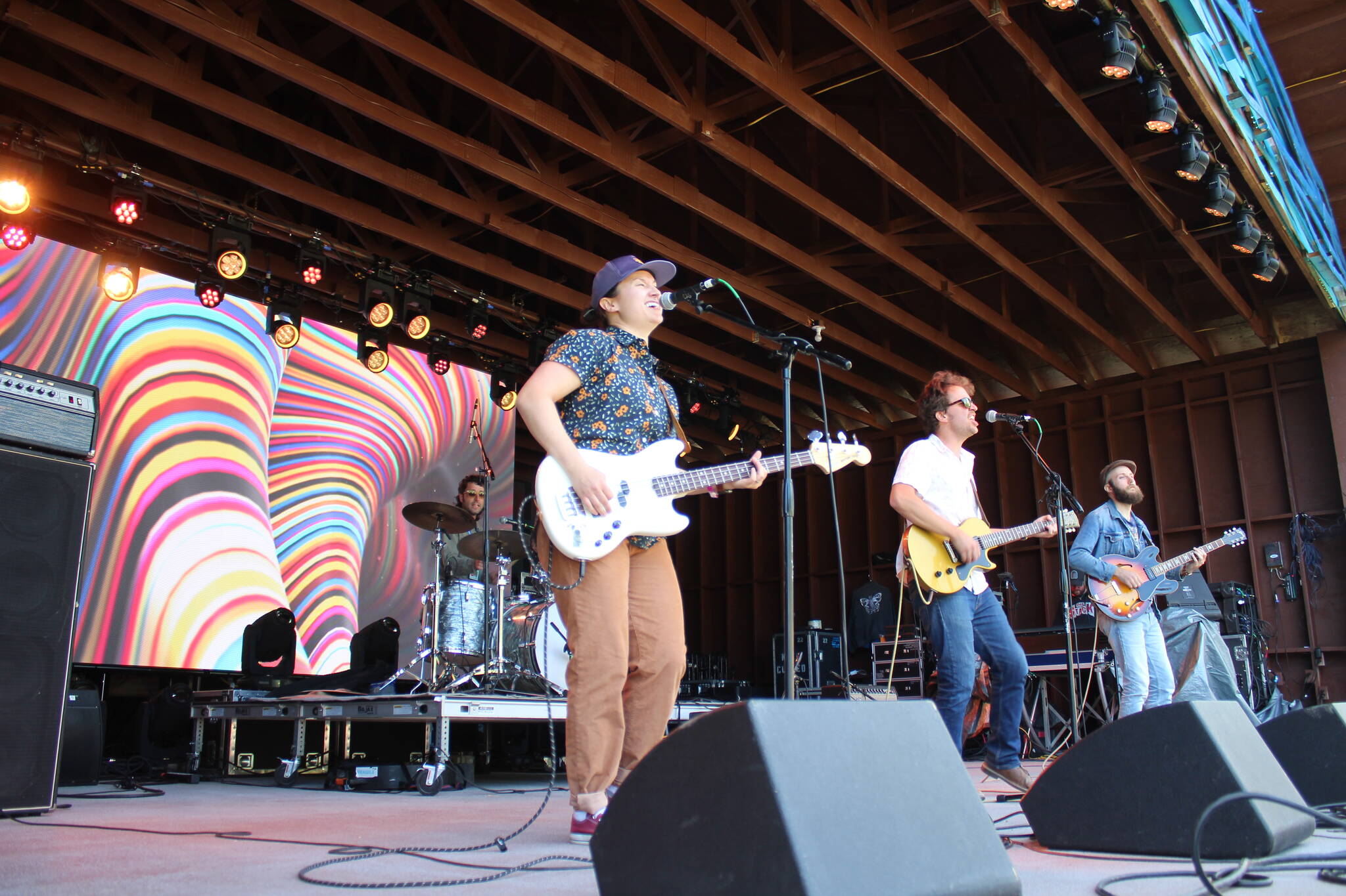 Performers takes the stage in Ninilchik, Alaska, on Friday, August 5, 2022, for Salmonfest, an annual event that raises awareness about salmon-related causes. (Camille Botello/Peninsula Clarion)