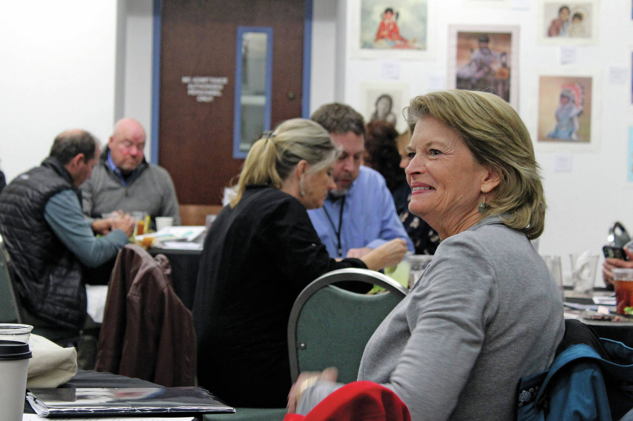 U.S. Sen. Lisa Murkowski attends a joint Soldotna and Kenai Chamber of Commerce Luncheon on Wednesday, May 5, 2021, in Kenai, Alaska. (Ashlyn O’Hara/Peninsula Clarion)