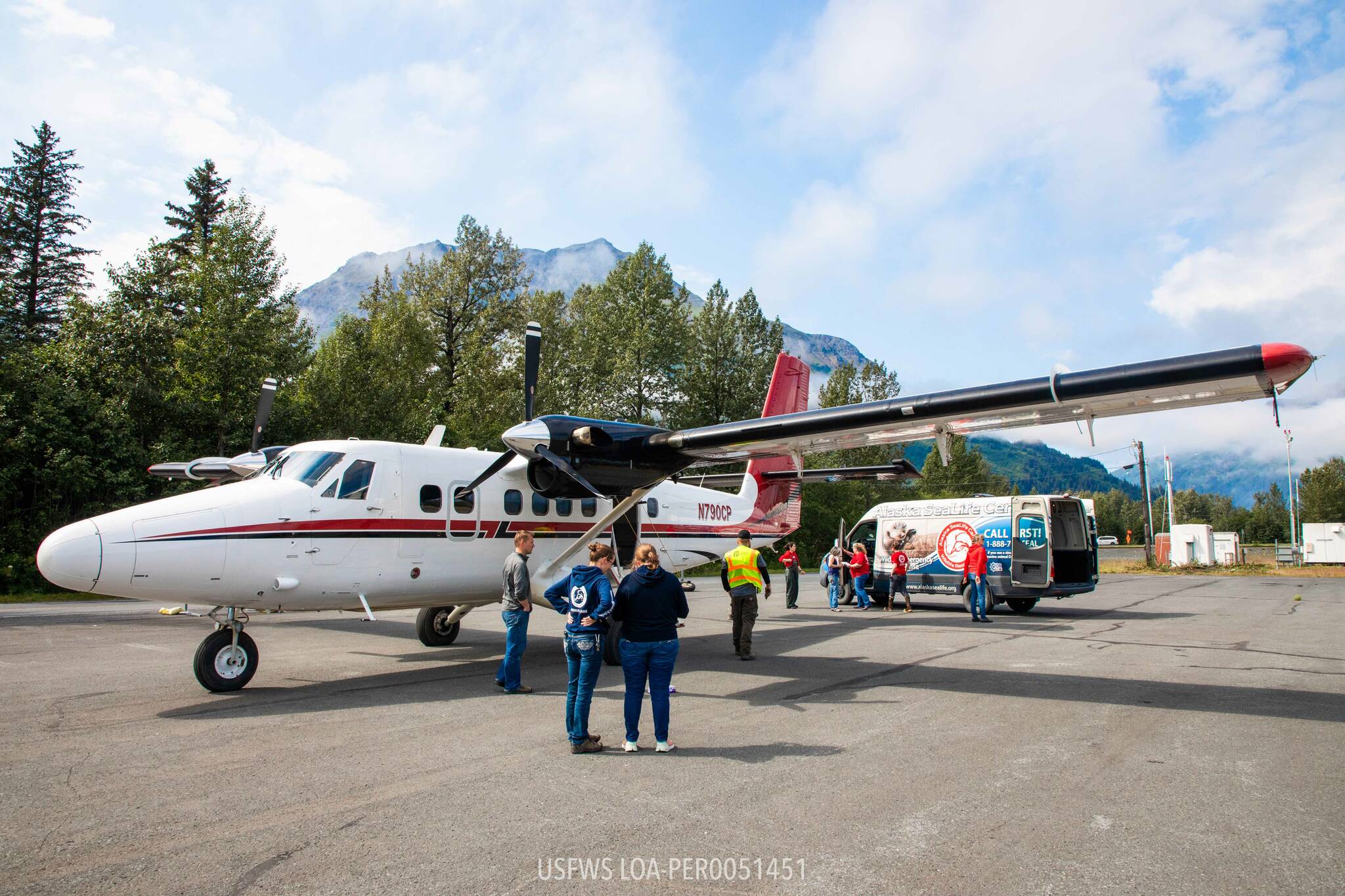 The Alaska SeaLife Center Wildlife Response van arrives at the Seward Airport on Aug. 1, 2023,
to pick up a Pacific walrus calf patient. (Photo courtesy Kaiti Grant/Alaska SeaLife Center)