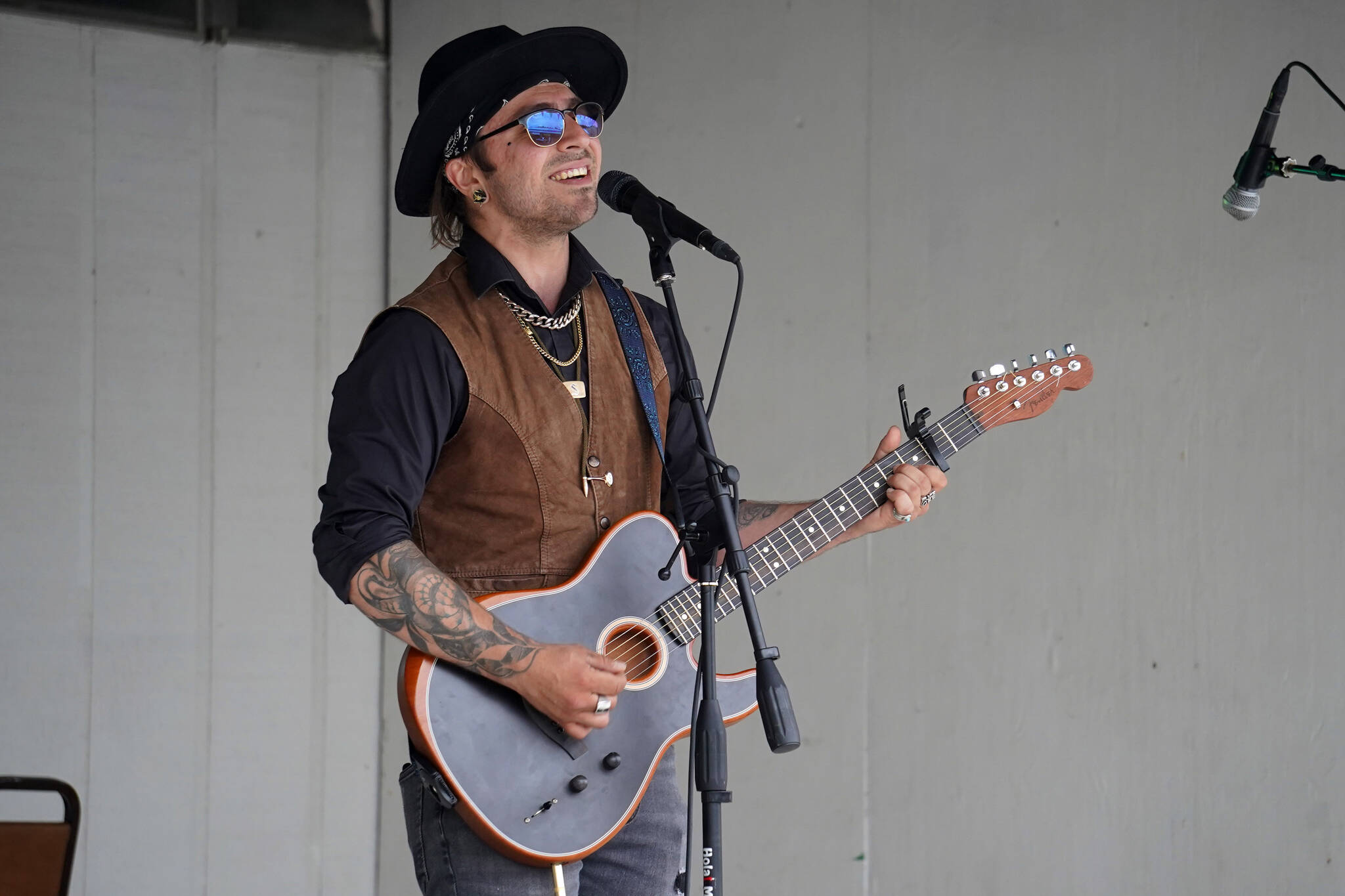 Ayden See performs on the Inlet Stage at the Kenai Peninsula Fair in Ninilchik, Alaska, on Friday, Aug. 11, 2023. (Jake Dye/Peninsula Clarion)