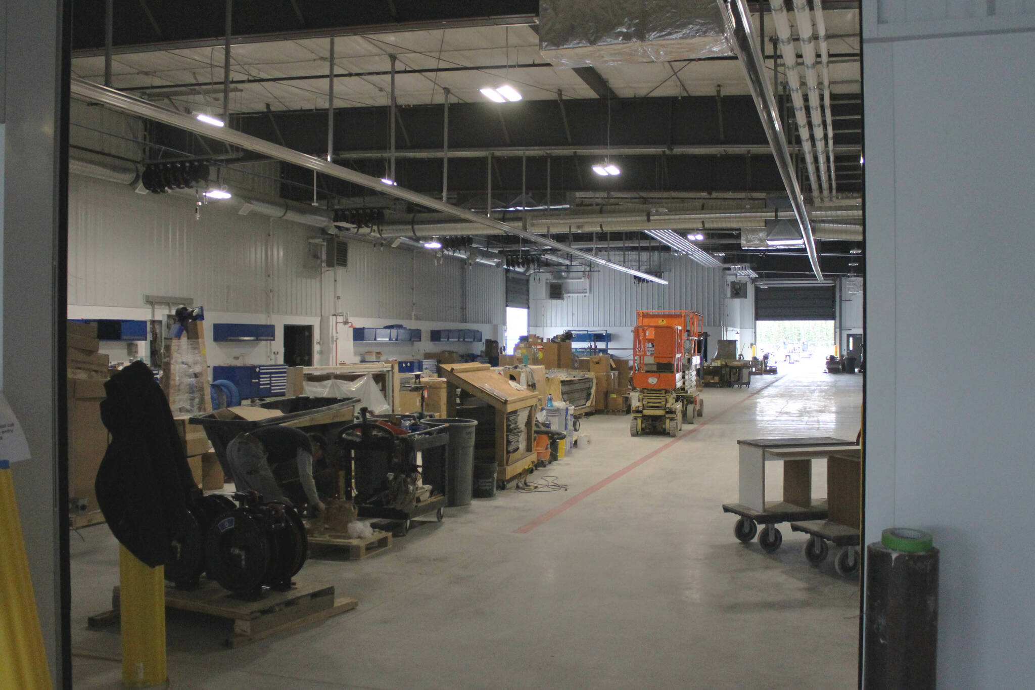Items wait to be unpacked inside Kendall’s new service facility and dealership on Wednesday, Aug. 17, 2023, in Soldotna, Alaska. (Ashlyn O’Hara/Peninsula Clarion)