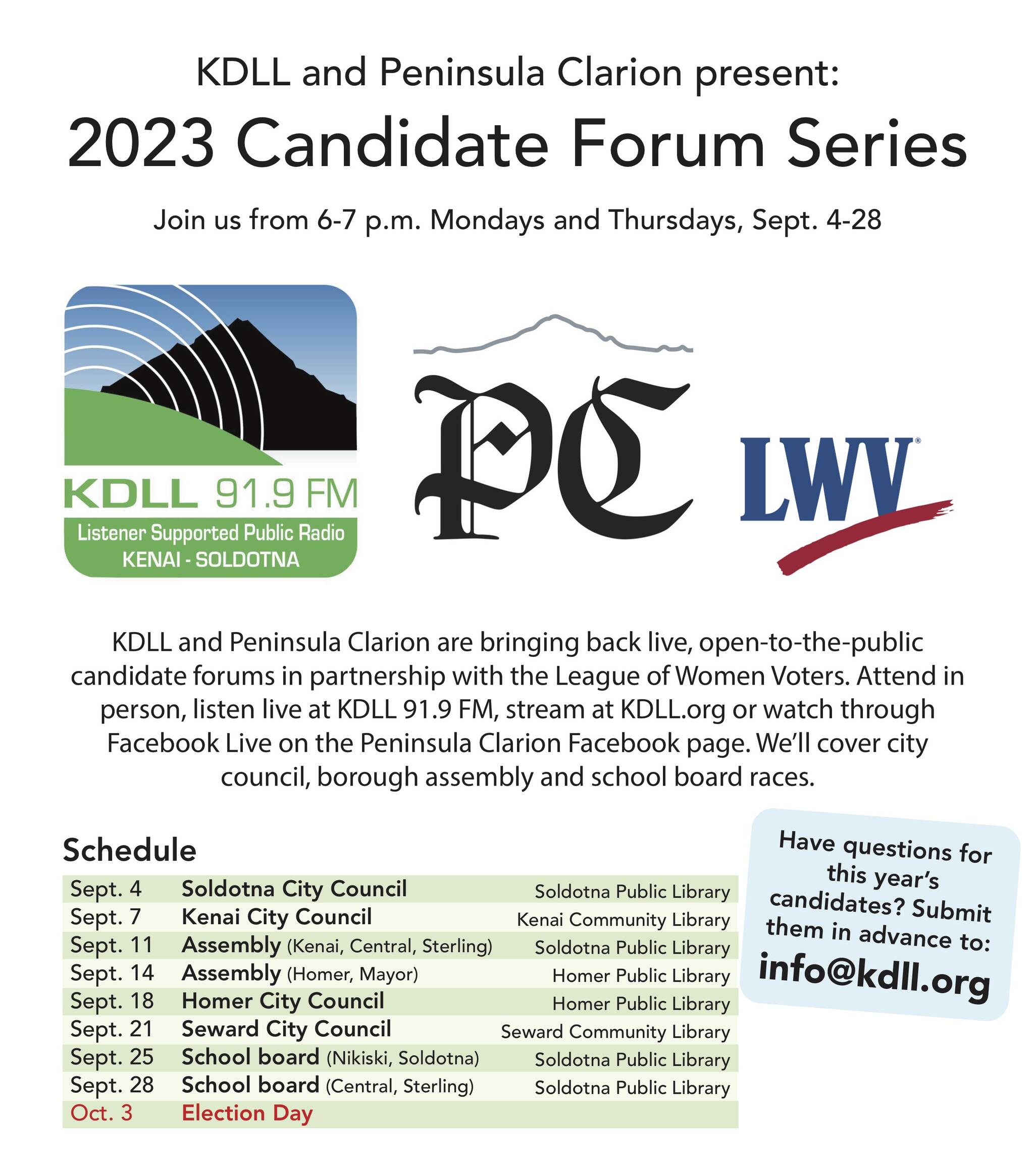 2023 Candidate forum flyer. (Ashlyn O'Hara/Peninsula Clarion)