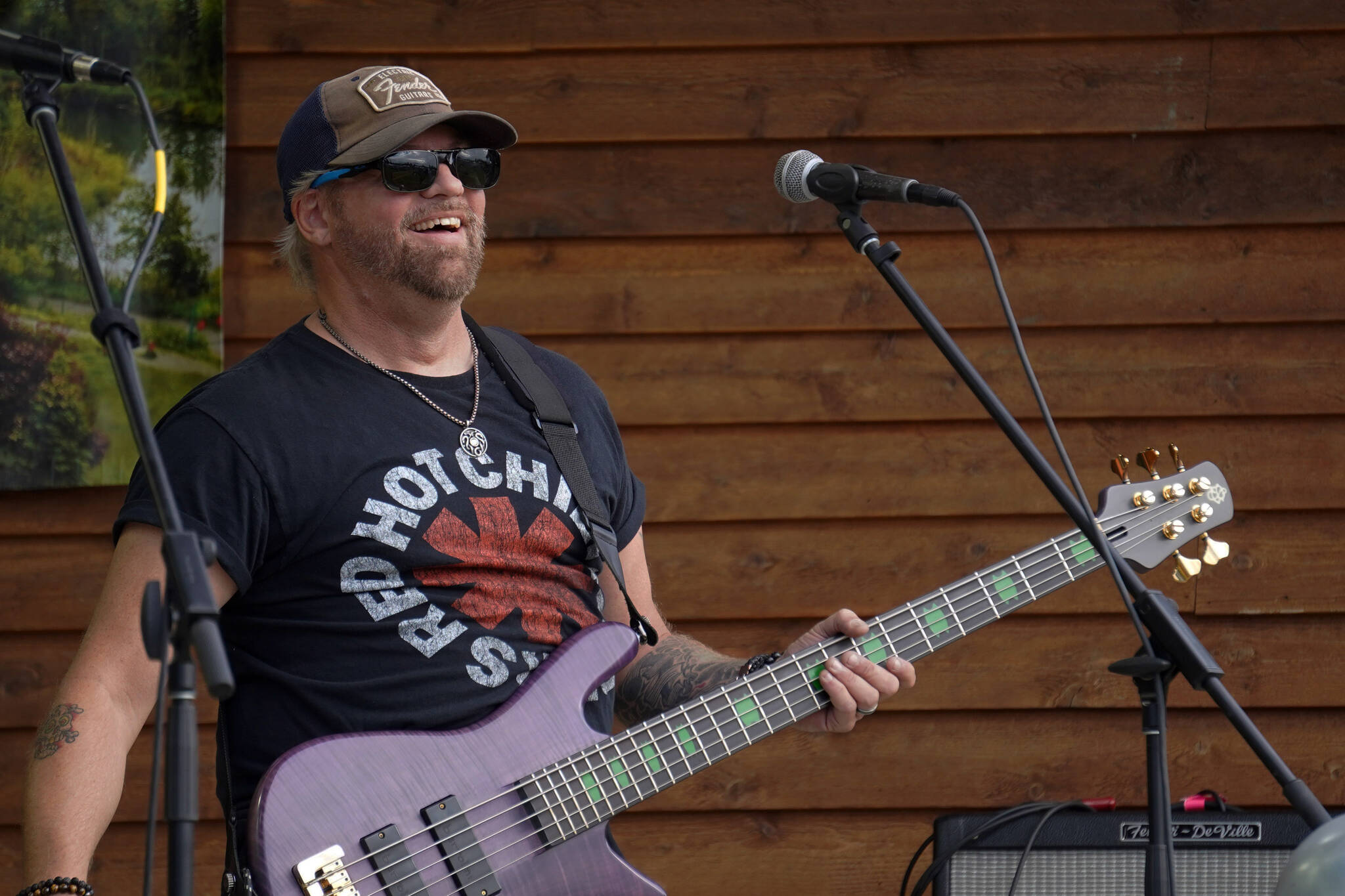 Ryan Bell performs as part of Hot Mess at Soldotna Creek Park in Soldotna, Alaska, on Wednesday, Aug. 23, 2023. (Jake Dye/Peninsula Clarion)