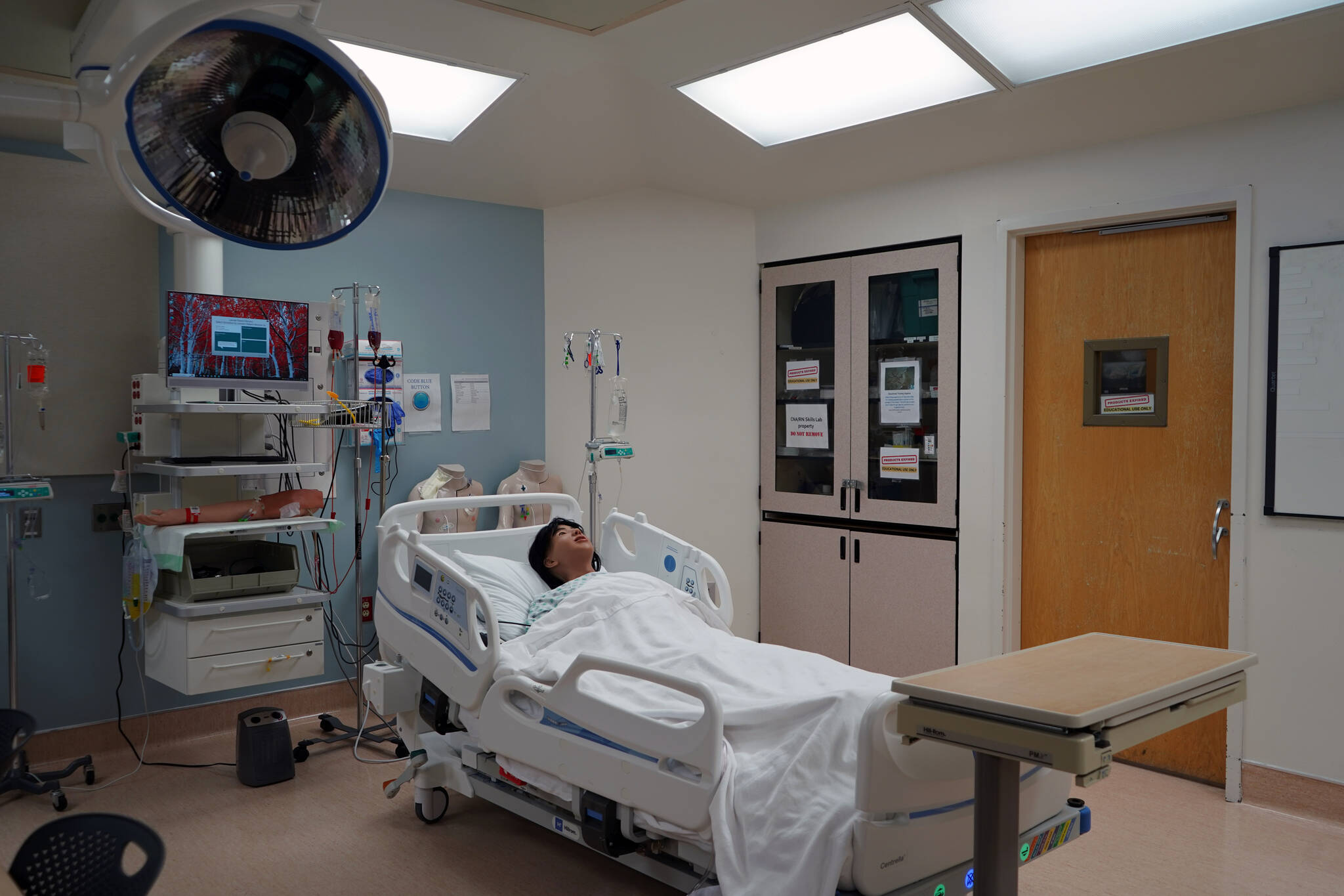 A training mannequin is seen in the Central Peninsula Hospital Staff Development classroom in Soldotna, Alaska, on Friday, Aug. 25, 2023. (Jake Dye/Peninsula Clarion)