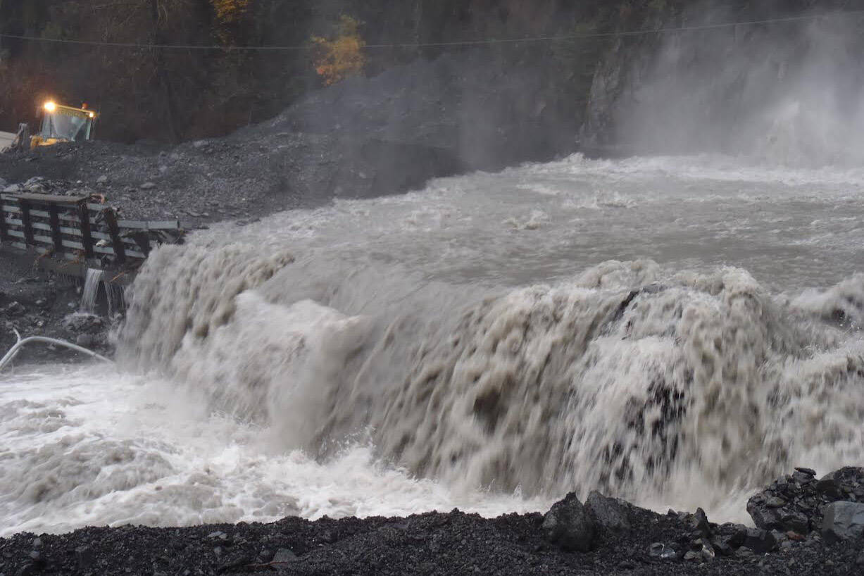 Crews respond to a flood event at the Lowell Creek Tunnel outflow. (Photo courtesy Seward Public Works Director Doug Schoessler)