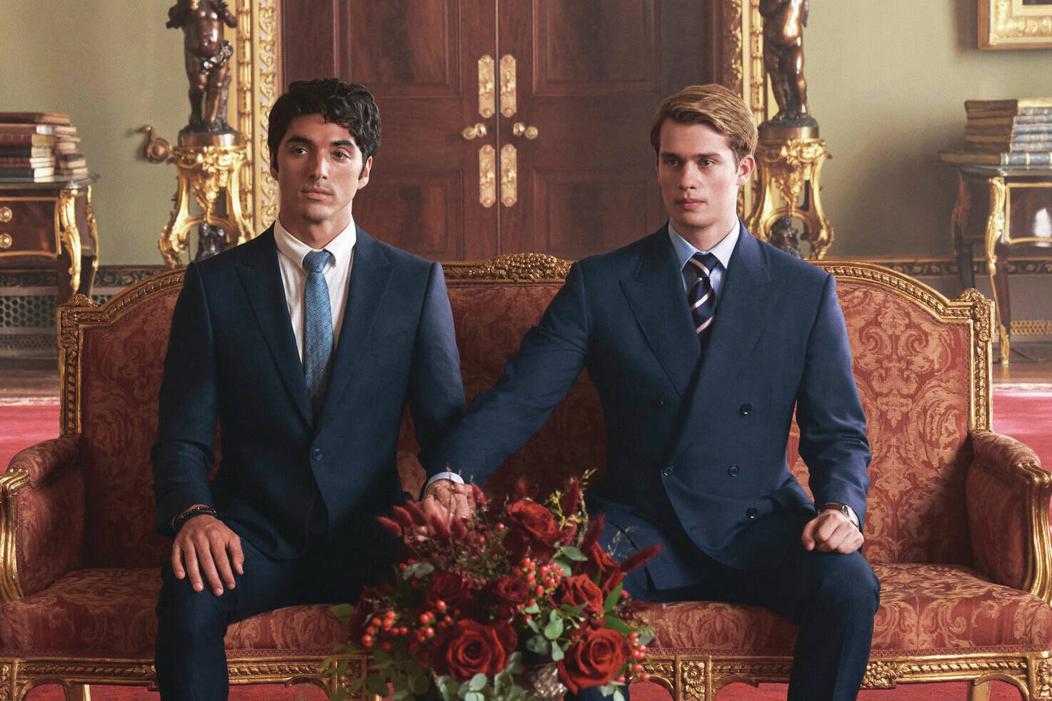 Taylor Zakhar Perez portrays Alex Claremont-Diaz and Nicholas Galitzine portrays Prince Henry in “Red, White and Royal Blue.” (Photo courtesy Amazon Studios)