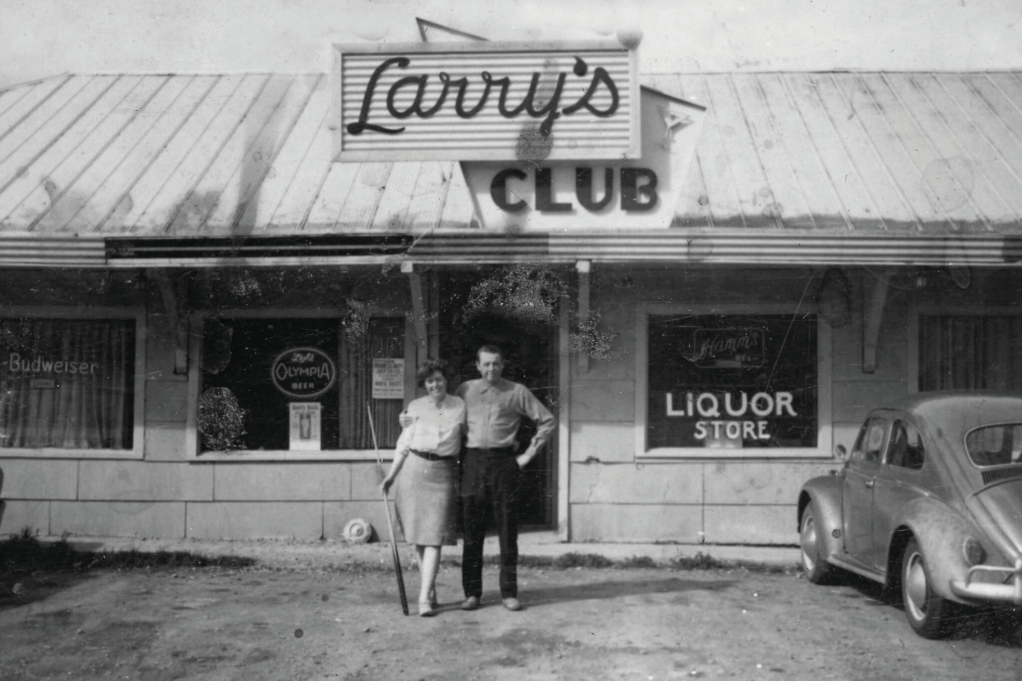 Rusty and Larry Lancashire pose out in front of Larry’s Club, located about a mile north of Kenai, circa the mid-1960s. (Photo courtesy of the Lancashire Family Collection)