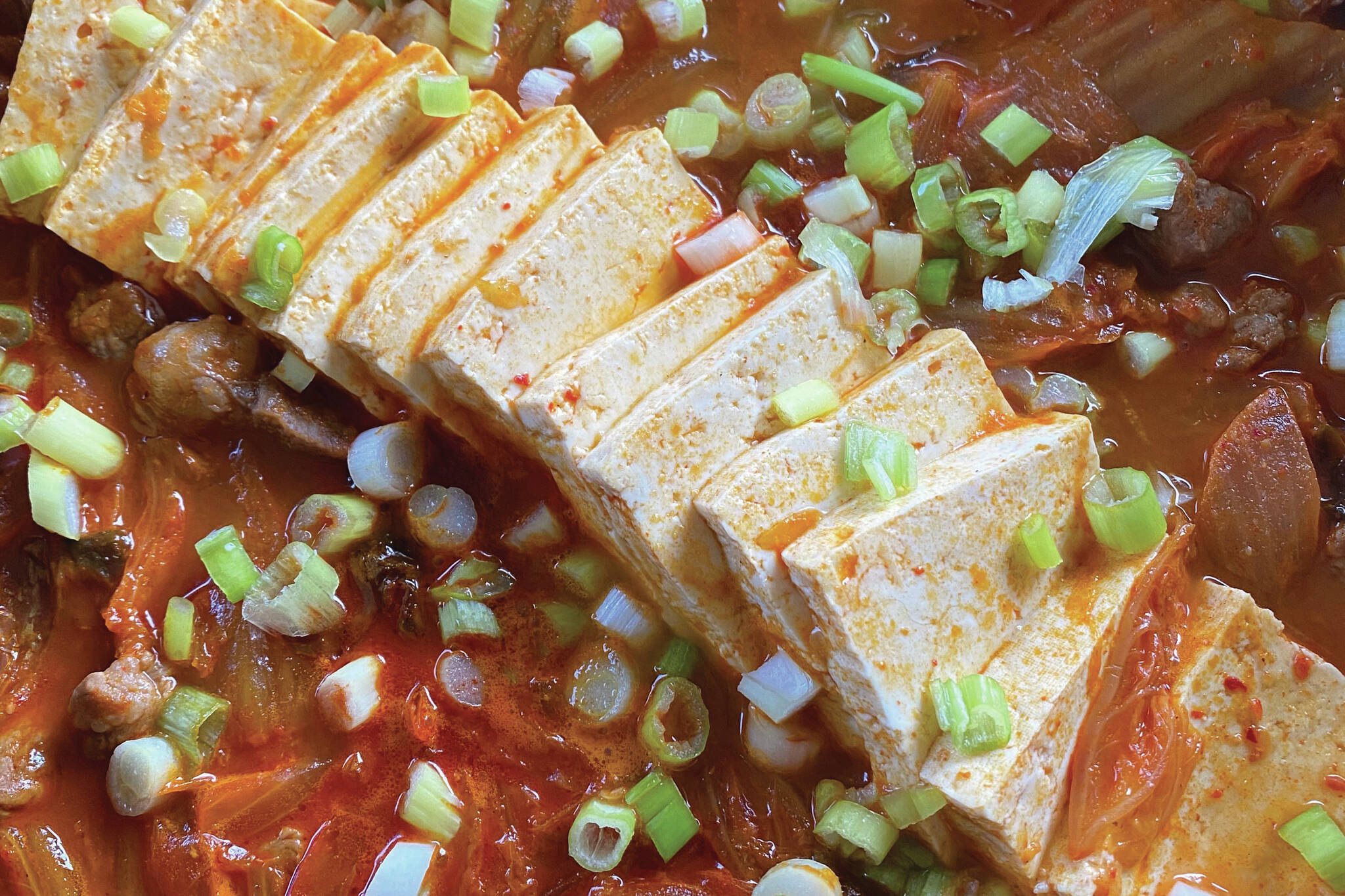 Pork, fermented kimchi and tofu make the base of this recipe for Kimchi stew. (Photo by Tressa Dale/Peninsula Clarion)