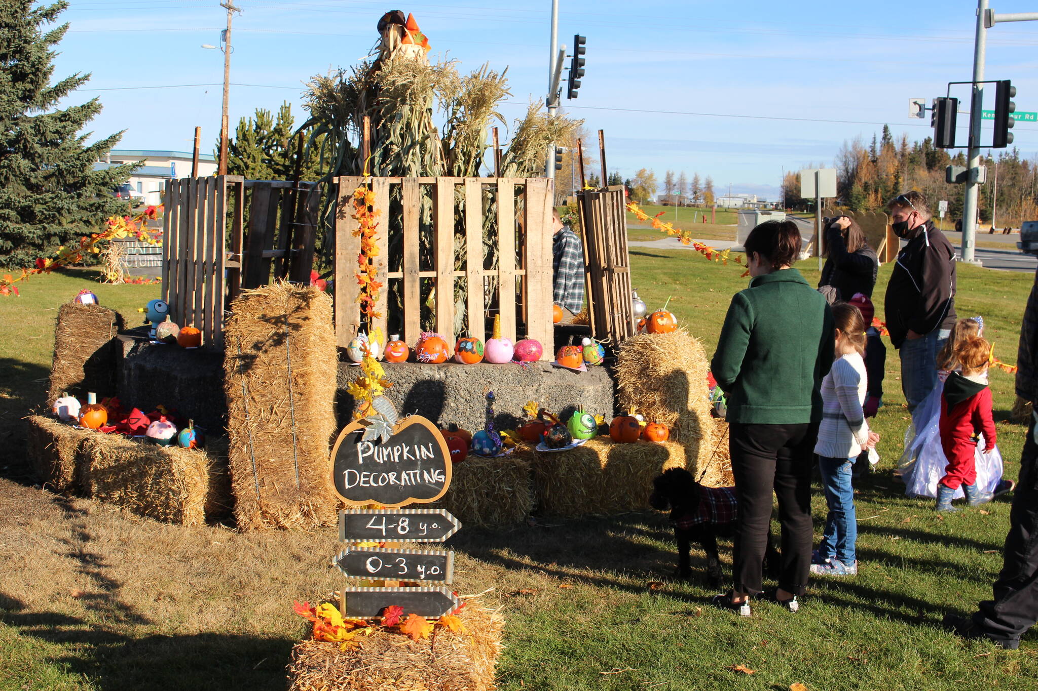 Some of the pumpkins submitted to the pumpkin-decorating contest are seen here during the 5th annual Kenai Fall Pumpkin Festival in Kenai, Alaska, on Oct. 10, 2020. (Photo by Brian Mazurek/Peninsula Clarion file)