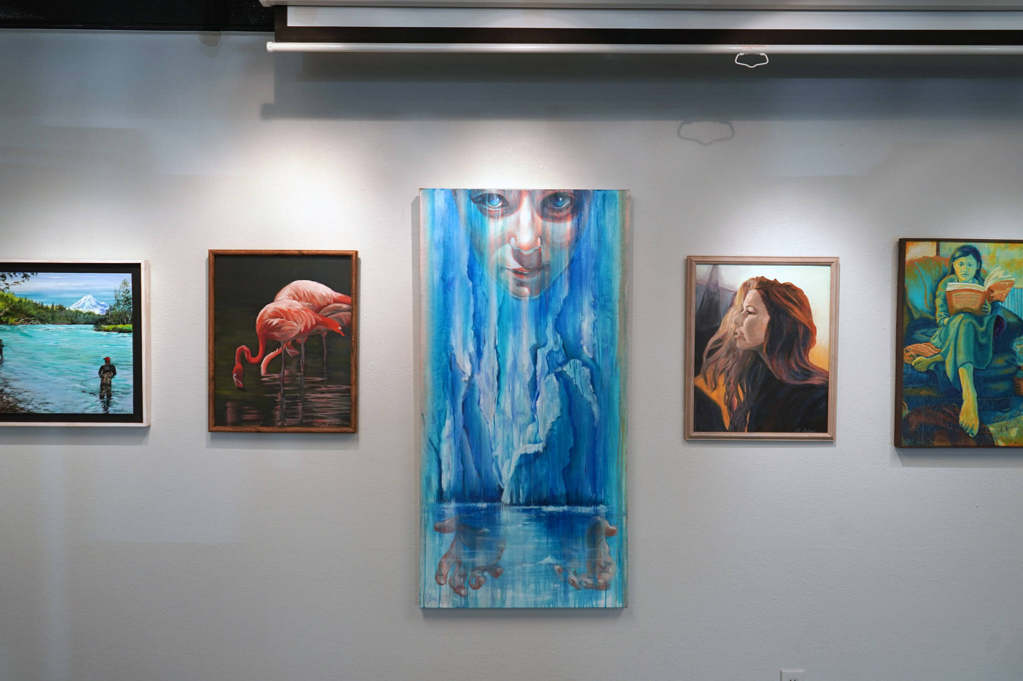 Several pieces included in the Biennial Judged Show are seen at Kenai Art Center in Kenai, Alaska, on Wednesday, Oct. 4, 2023. (Jake Dye/Peninsula Clarion)