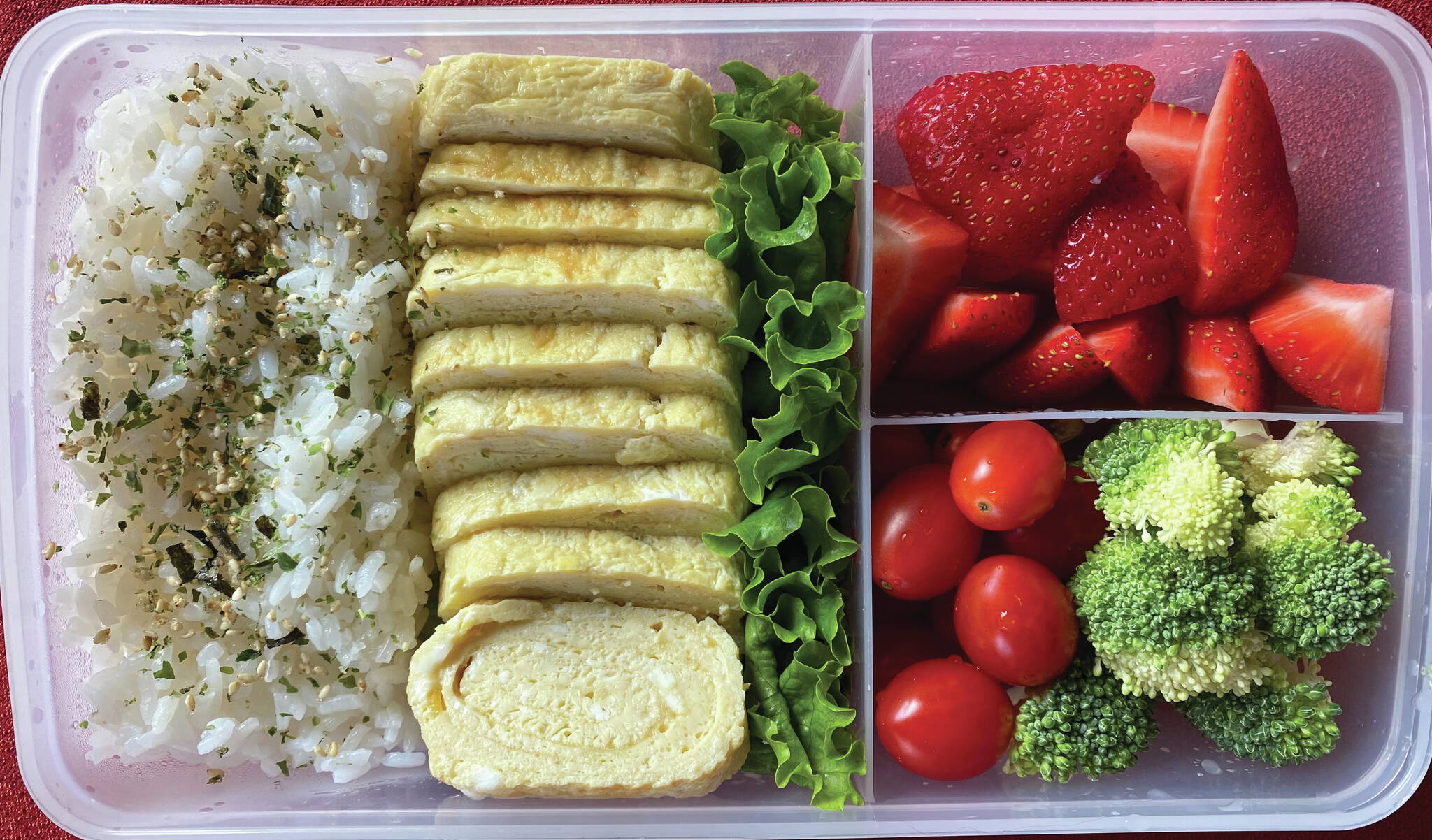 Photo by Tressa Dale/Peninsula Clarion
This bento box includes rice, fruit, vegetables and tomagoyaki, or Japanese rolled omelet.