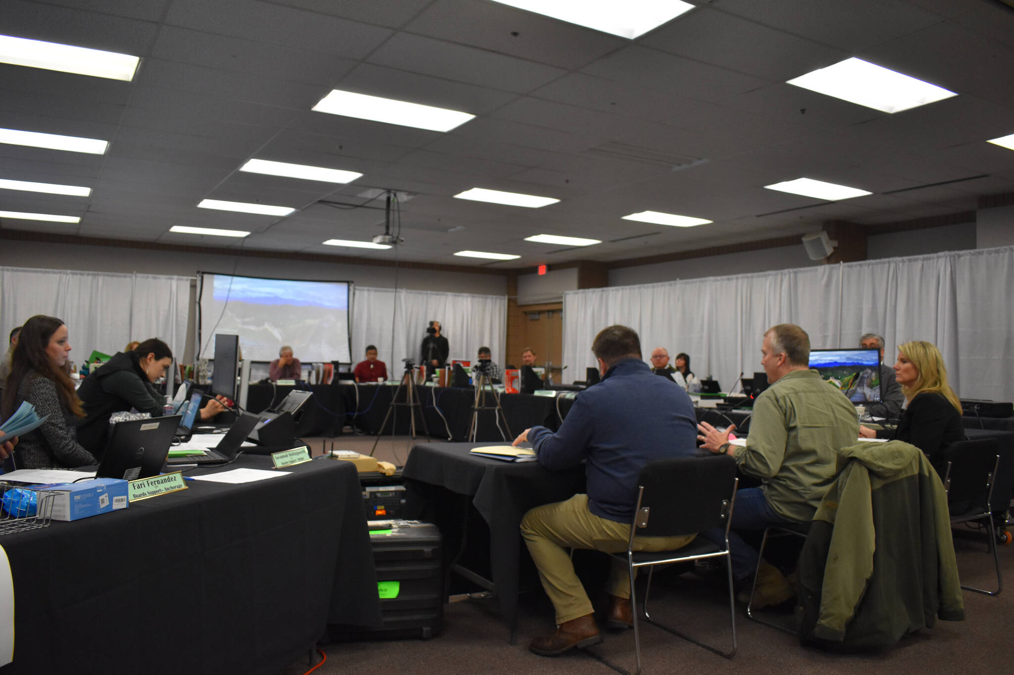 U.S. Sen. Dan Sullivan speaks before the Board of Game during their Southcentral meeting on Friday, March 17, 2023, at the Soldotna Regional Sports Complex in Soldotna, Alaska.