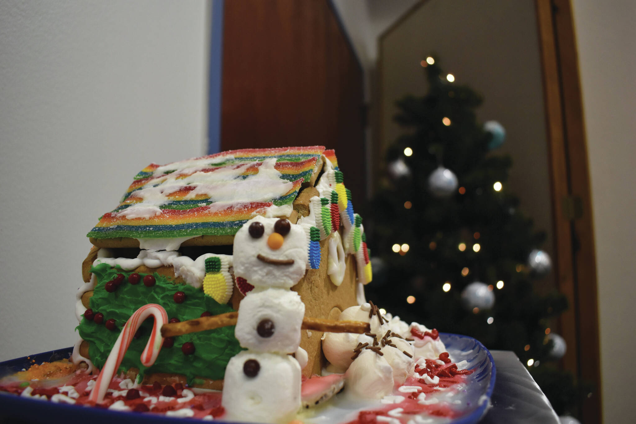 A gingerbread house designed by Ulysses Haberman is displayed at the Kenai Chamber of Commerce and Visitor Center on Tuesday, Dec. 6, 2022. (Jake Dye/Peninsula Clarion)
Jake Dye/Peninsula Clarion
A gingerbread house designed by Ulysses Haberman is displayed at the Kenai Chamber of Commerce and Visitor Center on Tuesday, Dec. 6, 2022.