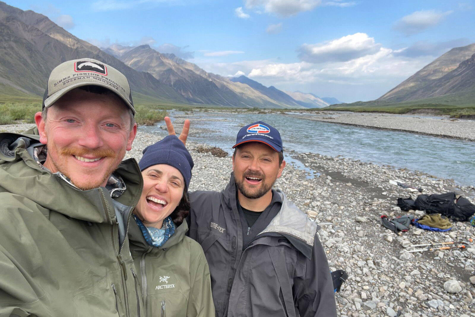 Photo courtesy Ben Meyer
From left: Buck Kunz, Maura Schumacher and Ben Meyer pose during their pack-rafting trip in the Brooks Range in August 2023.