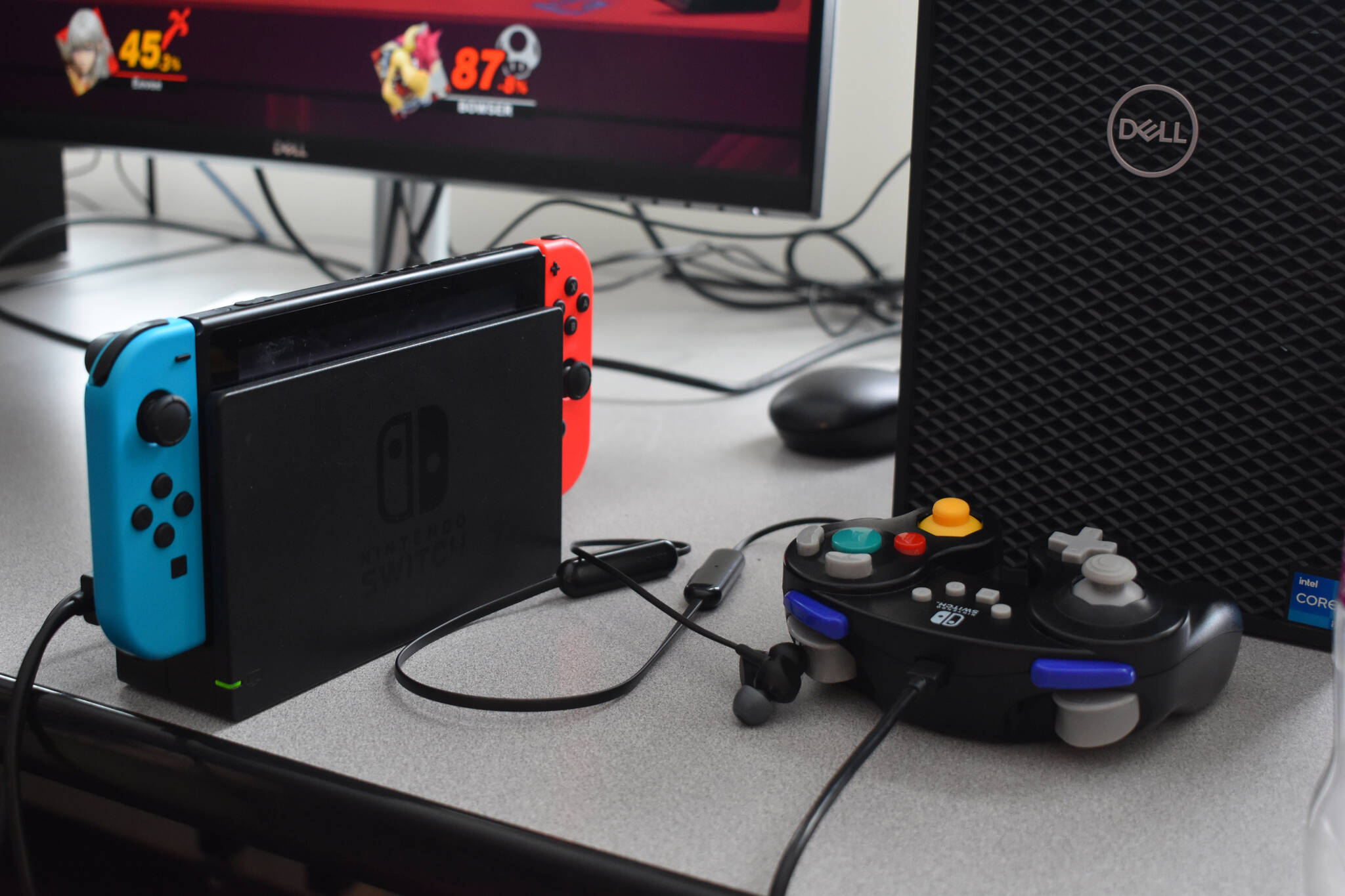 A Nintendo Switch and its controller are seen at Kenai Central High School in Kenai, Alaska on April 14, 2023. (Jake Dye/Peninsula Clarion)