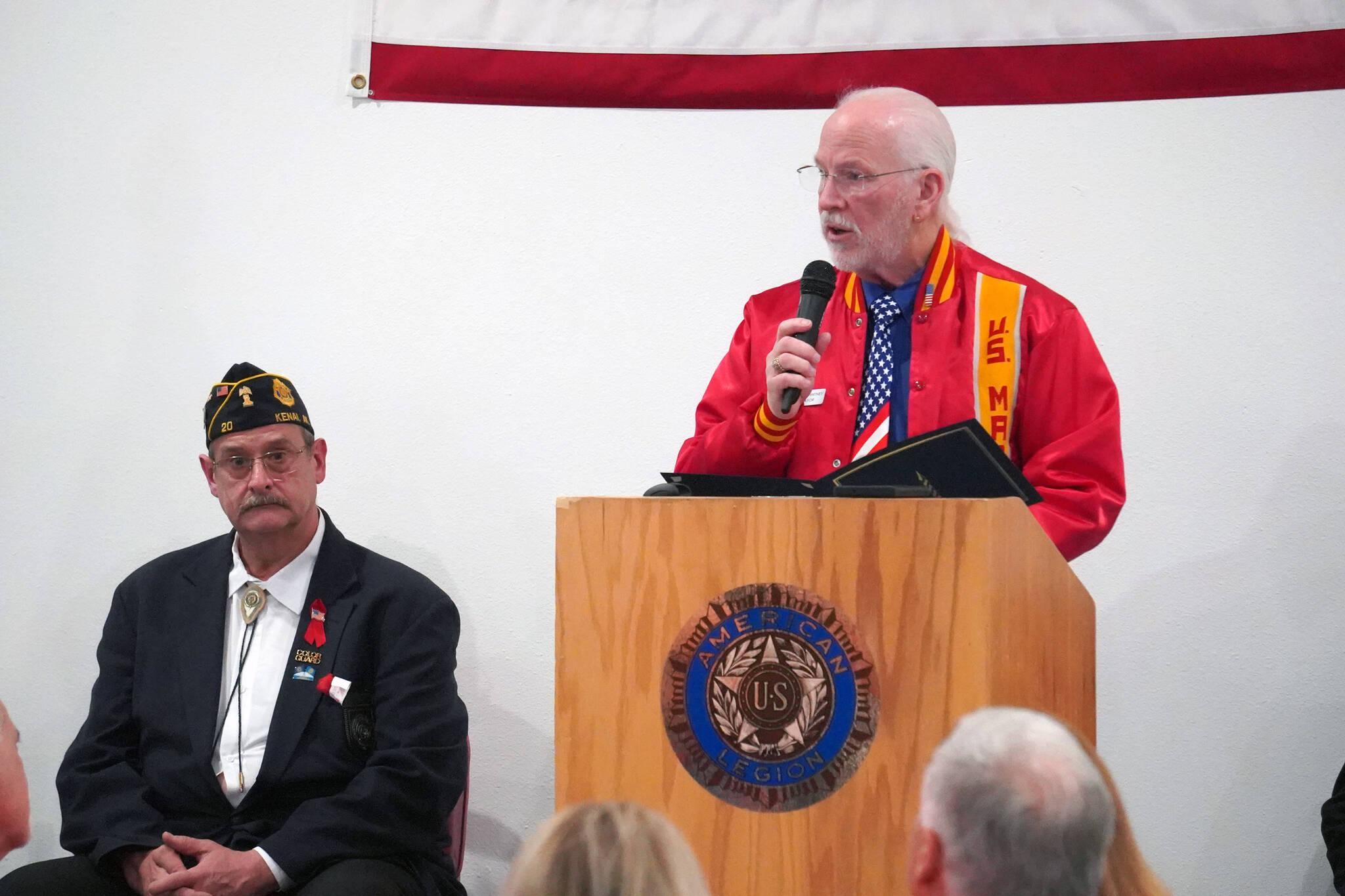 Soldotna Mayor Paul Whitney speaks during a Veterans Day celebration at the American Legion Post 20 in Kenai, Alaska, on Saturday, Nov. 11, 2023. (Jake Dye/Peninsula Clarion)
