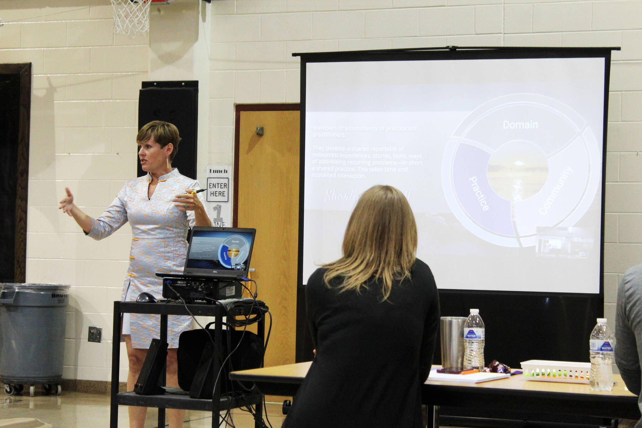 Amanda Adams leads a session during an in-service at Skyview Middle School on Friday, Aug. 13, 2021 in Soldotna, Alaska. (Ashlyn O’Hara/Peninsula Clarion)