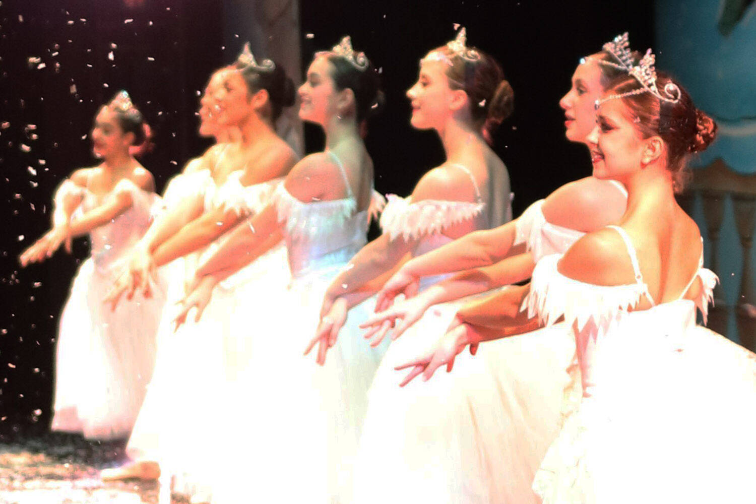 Sara DeVolld, right, performs as part of the Snow Corps in “The Nutcracker” with Eugene Ballet at the Alaska Center for the Performing Arts in Anchorage, Alaska. (Photo courtesy Shona DeVolld)