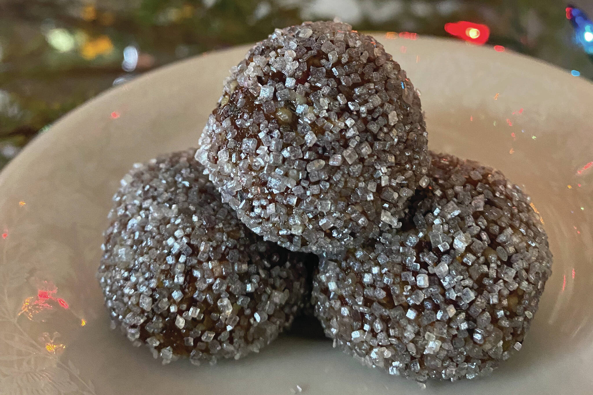 Sugarplums are made of toasted nuts and dried fruit with spices and honey, rolled in sparkling sugar. (Photo by Tressa Dale/Peninsula Clarion)