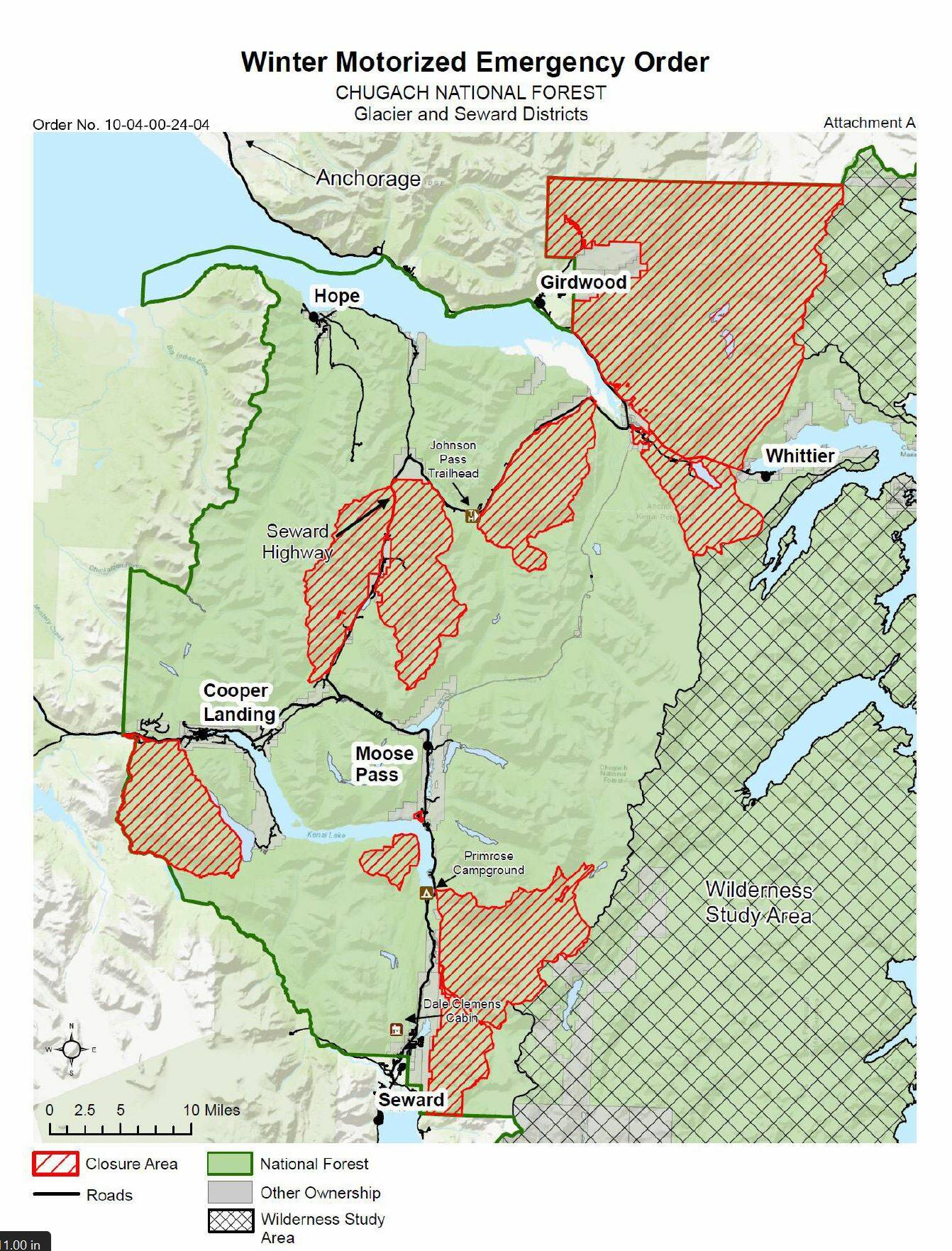 A map of areas closed to snowmachine use in the Chugach National Forest. (Provided by U.S. Forest Service)