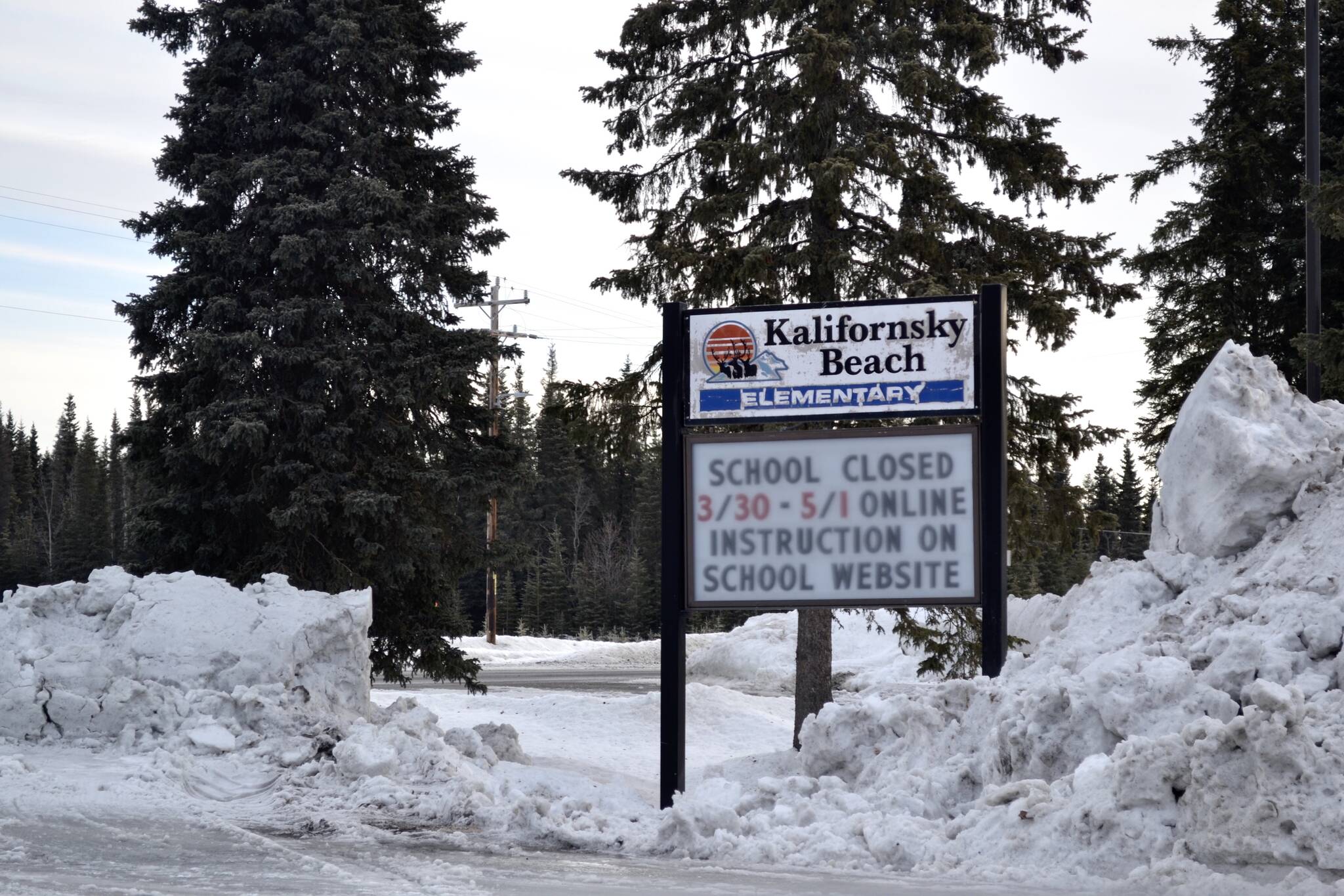 K-Beach Elementary can be seen on March 26, 2020, near Soldotna, Alaska. (Victoria Petersen/Peninsula Clarion)