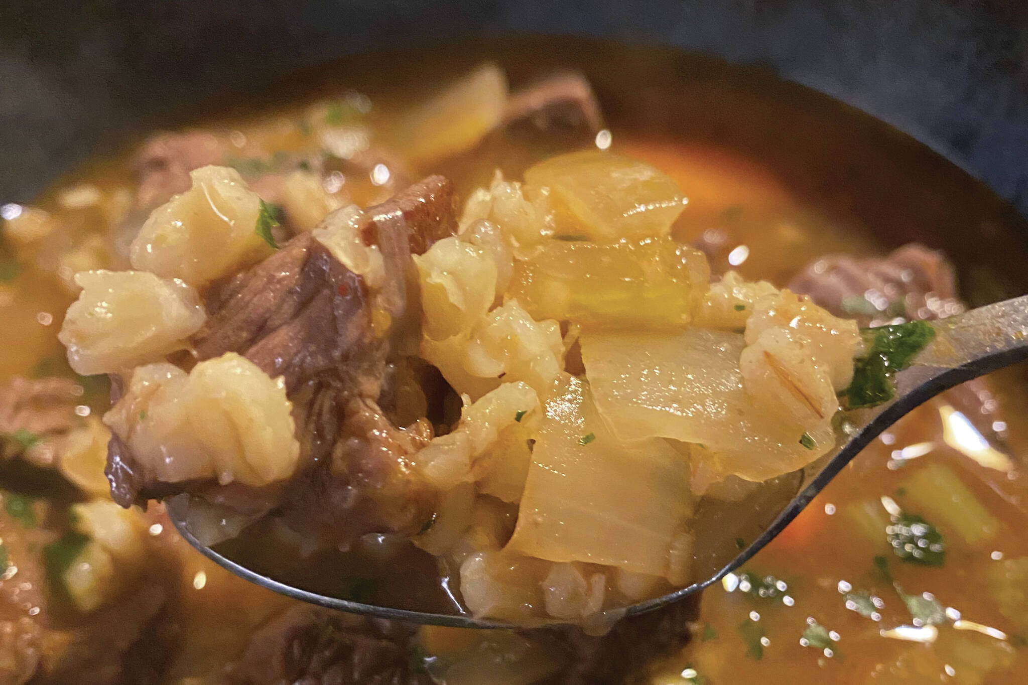 This beef and barley stew is both comforting and nourishing — perfect for when your fingers are frozen and your cheeks are chapped. (Photo by Tressa Dale/Peninsula Clarion)