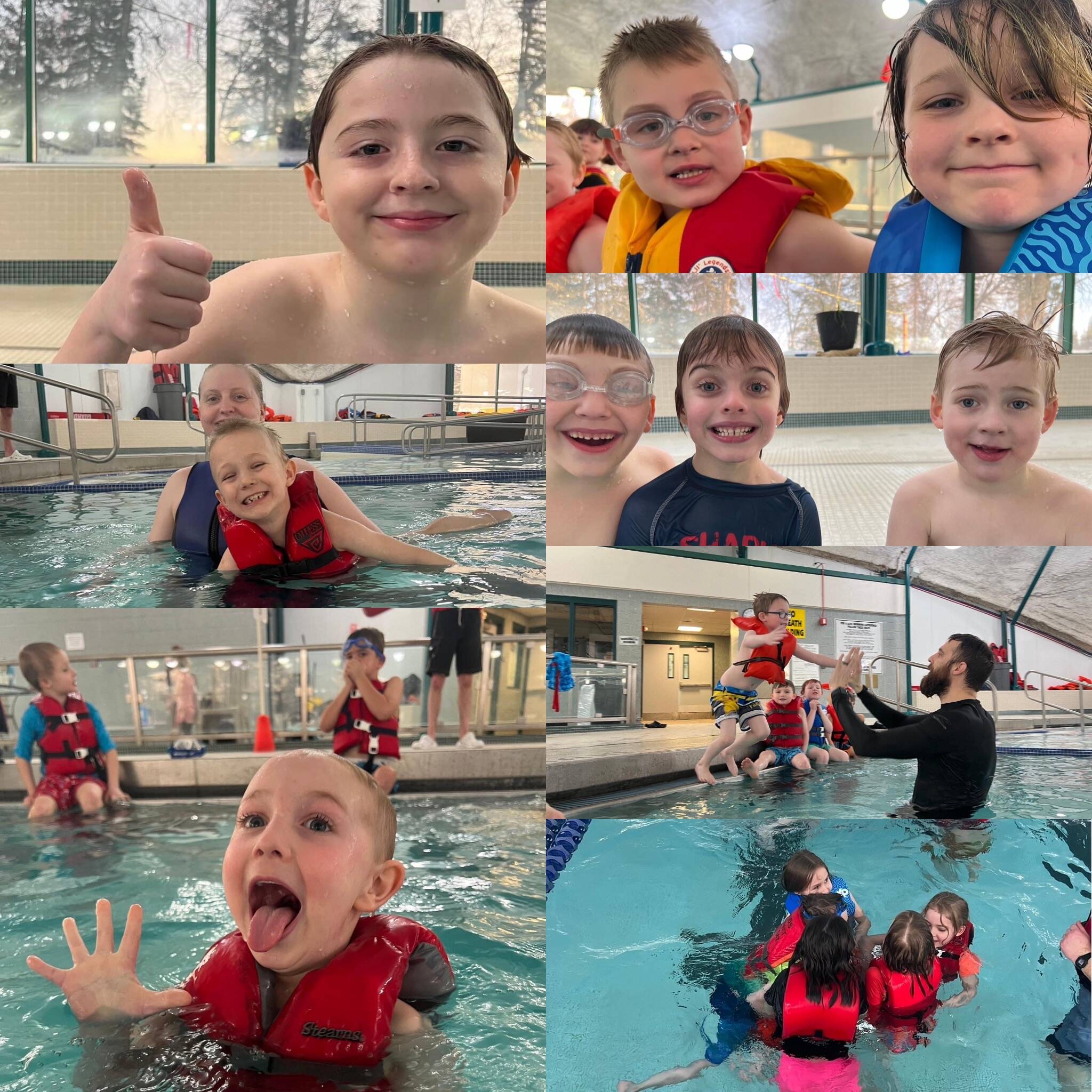 A collage of photos of Nikiski North Star Elementary students taking swimming lessons at the Nikiski Pool. (Photo collages provided by Nikiski North Star Elementary)