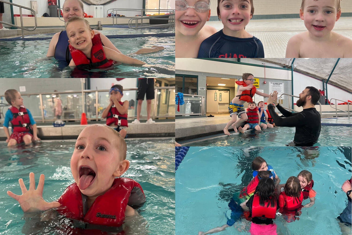 A collage of photos of Nikiski North Star Elementary students taking swimming lessons at the Nikiski Pool. (Photo collages provided by Nikiski North Star Elementary)
