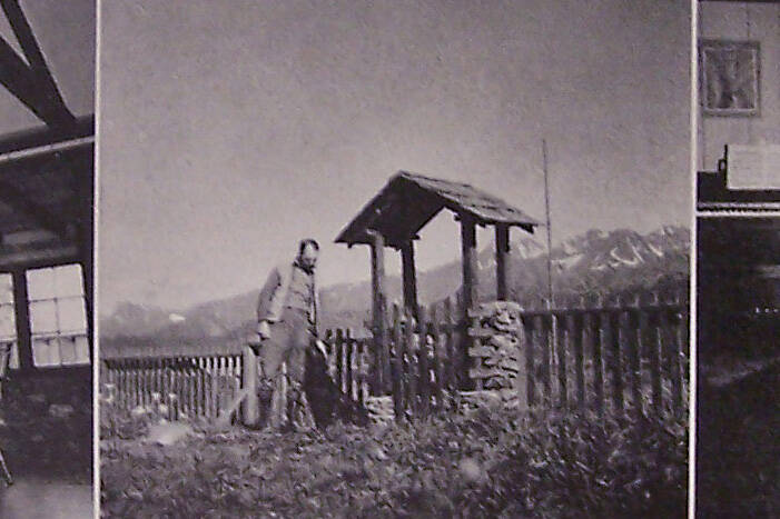 This trio of images appeared in the January 1942 edition of Alaska Life magazine, in an article entitled “The Mayor of Seward Builds a Dream House for $2,000!” To the left and right are interior views of the Benson home. The center photograph shows W.R. Benson and his dog near the front gate of his yard.